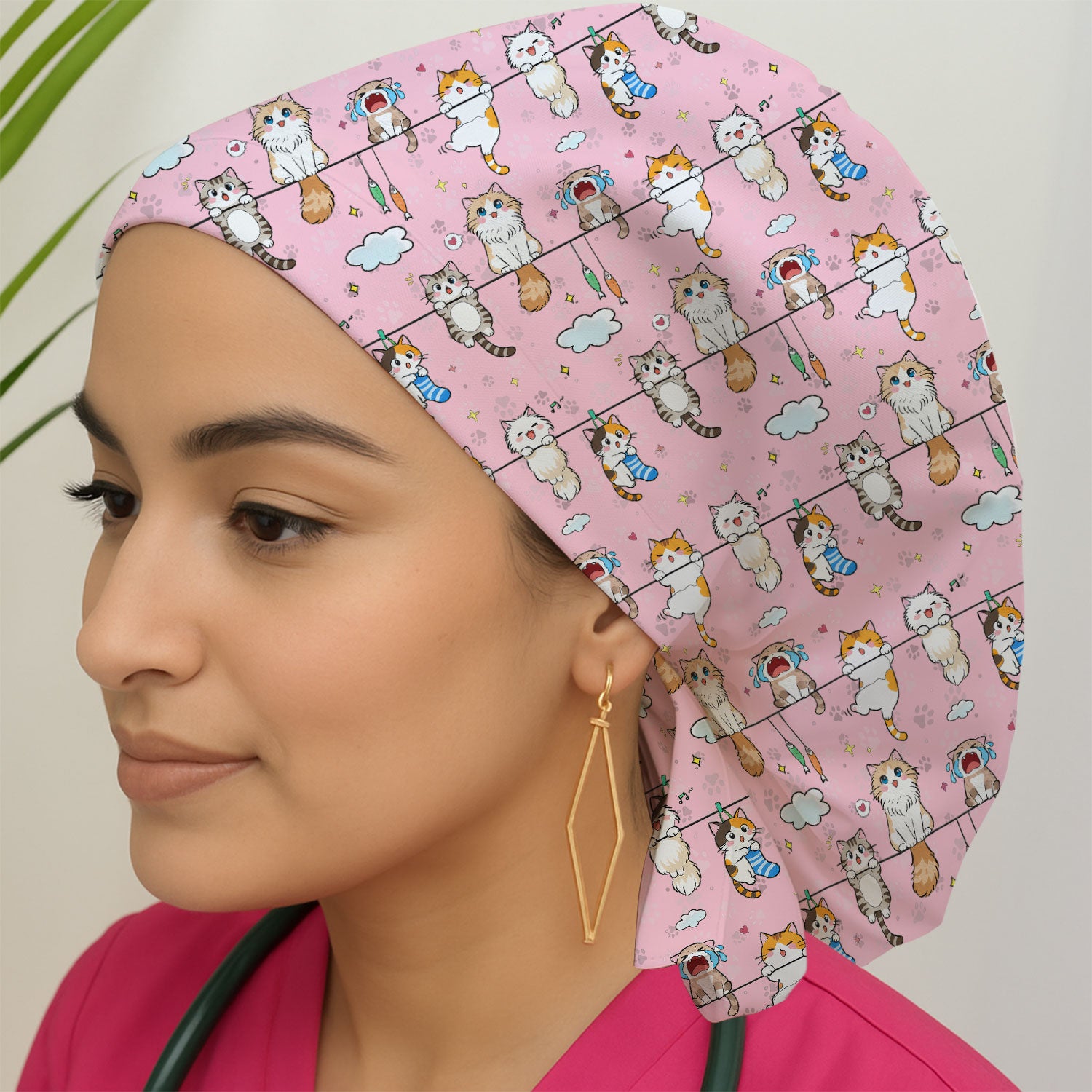Funny Cats With Cute Expressions Pattern Caps, Bouffant Scrub Caps for Women