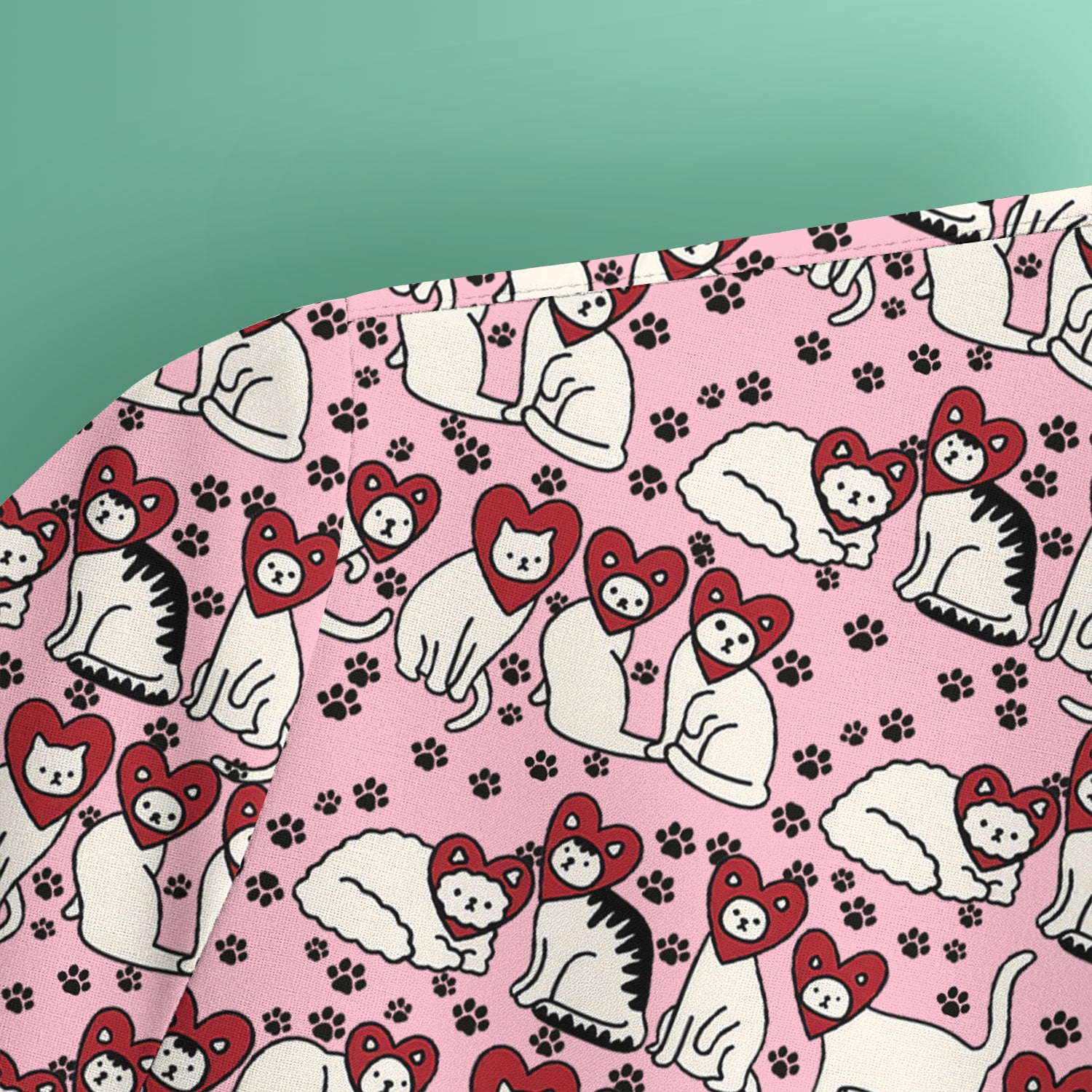 Cute Cat Heart Pattern Scrub Top, Funny Cat Scrub Shirt For Nurses, Breathable Fabrics Nursing Uniform