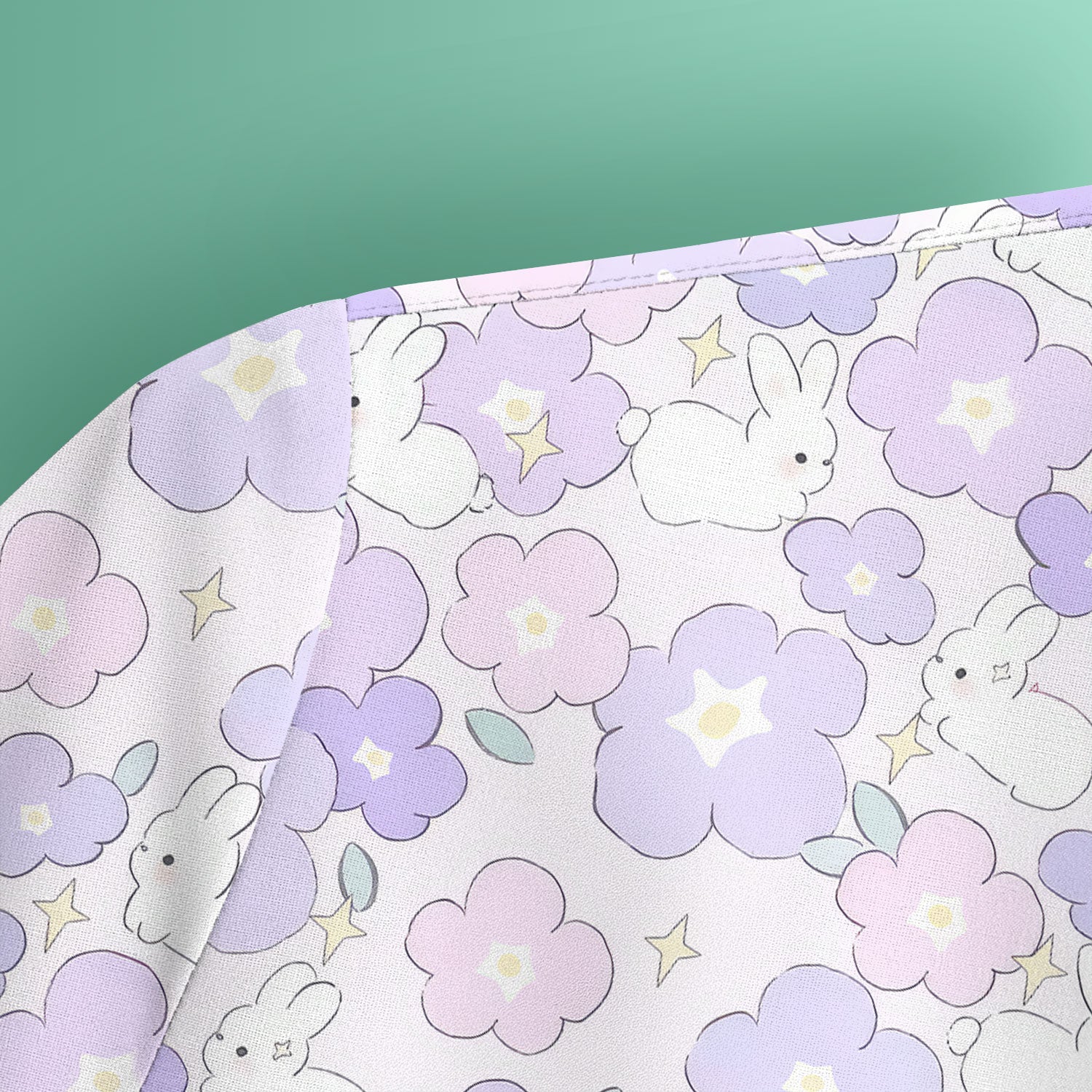 Cute Bunny Floral Pastel Pattern Scrub Top, Breathable Fabrics Nursing Uniform