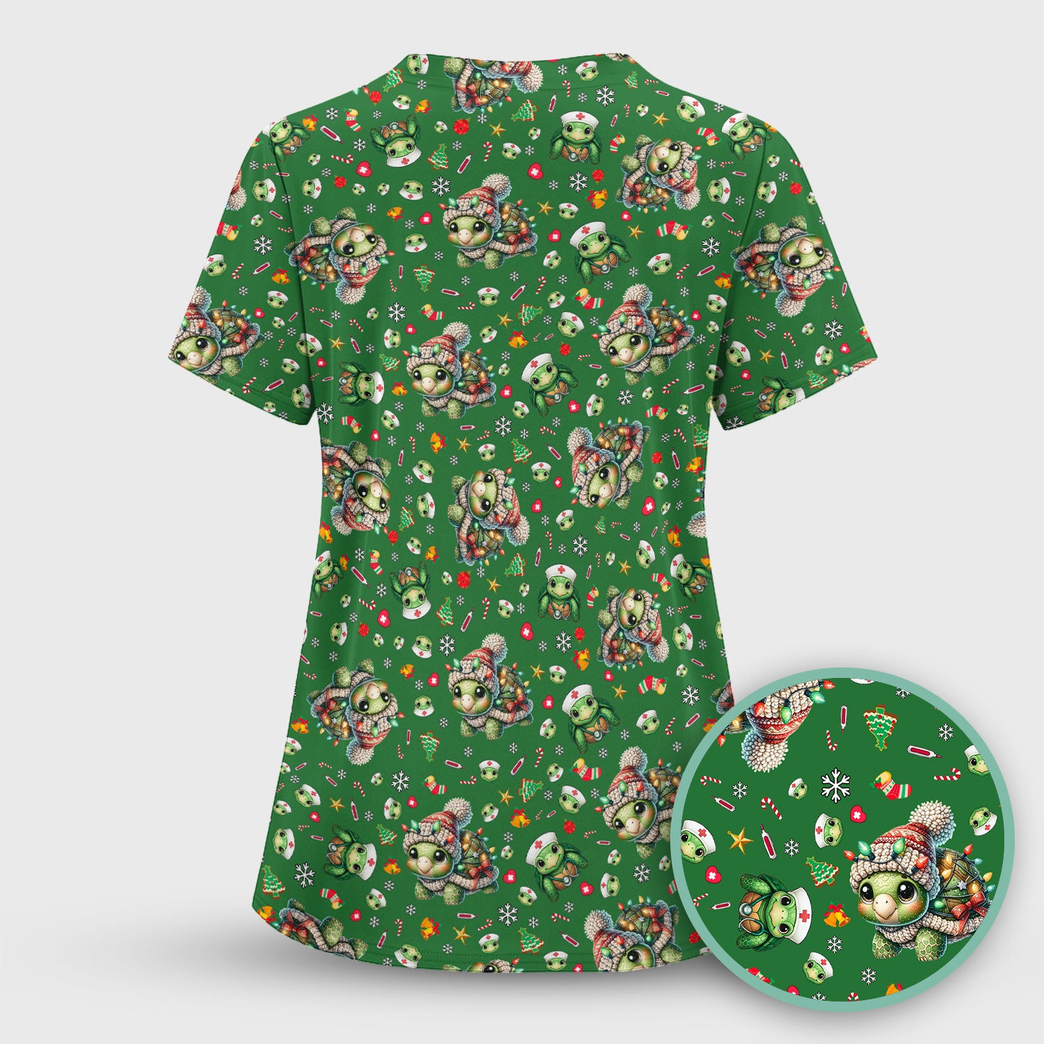 Christmas Turtle Scrub Top - Cute Funny Nurse Shirt - Holiday Medical Uniform for Women RN LPN CNA Gift Idea