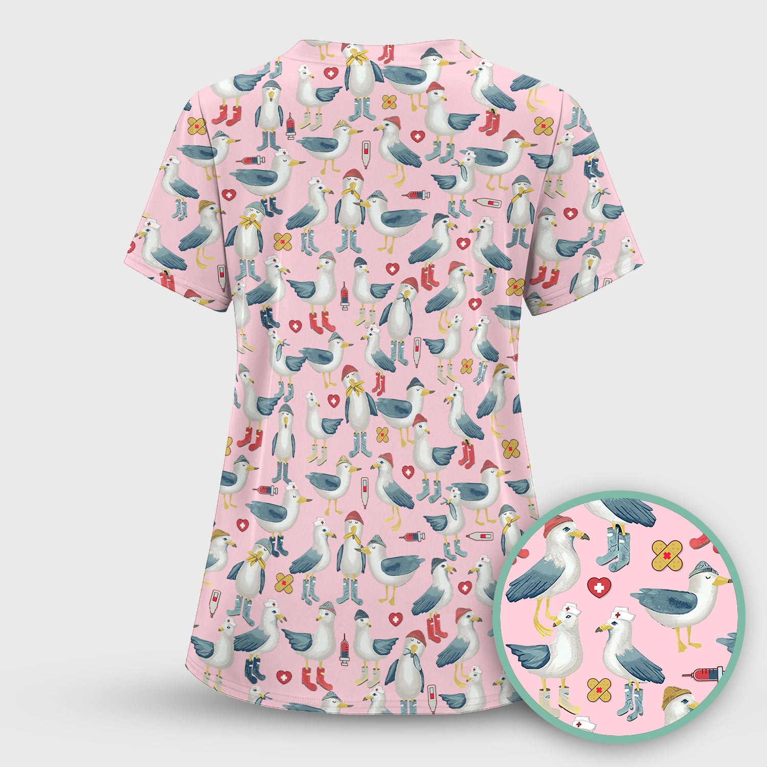 Seagull Scrub Top for Nurses - Adorable Birds Medical Uniform - Funny Shirt for RN CNA LPN