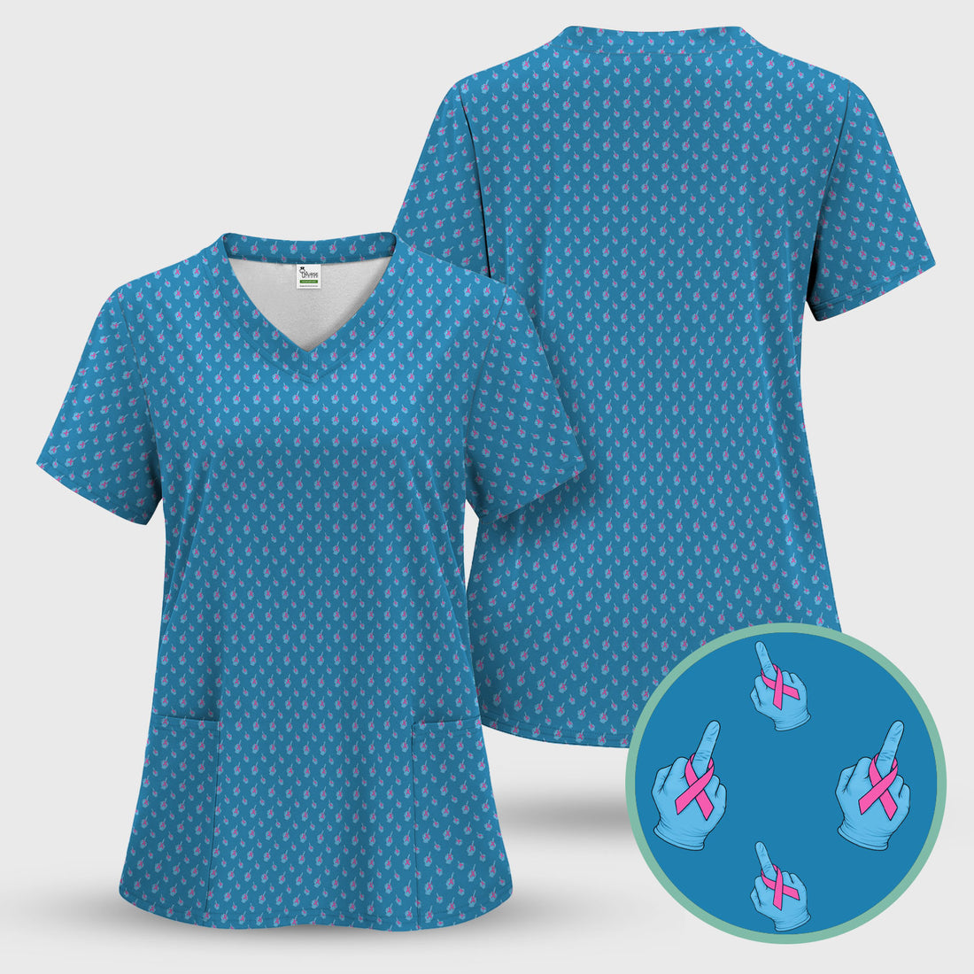 Breast Cancer Awareness Scrub Top - Pink Ribbon Medical Uniform for Women - October Gift for RN LPN CNA