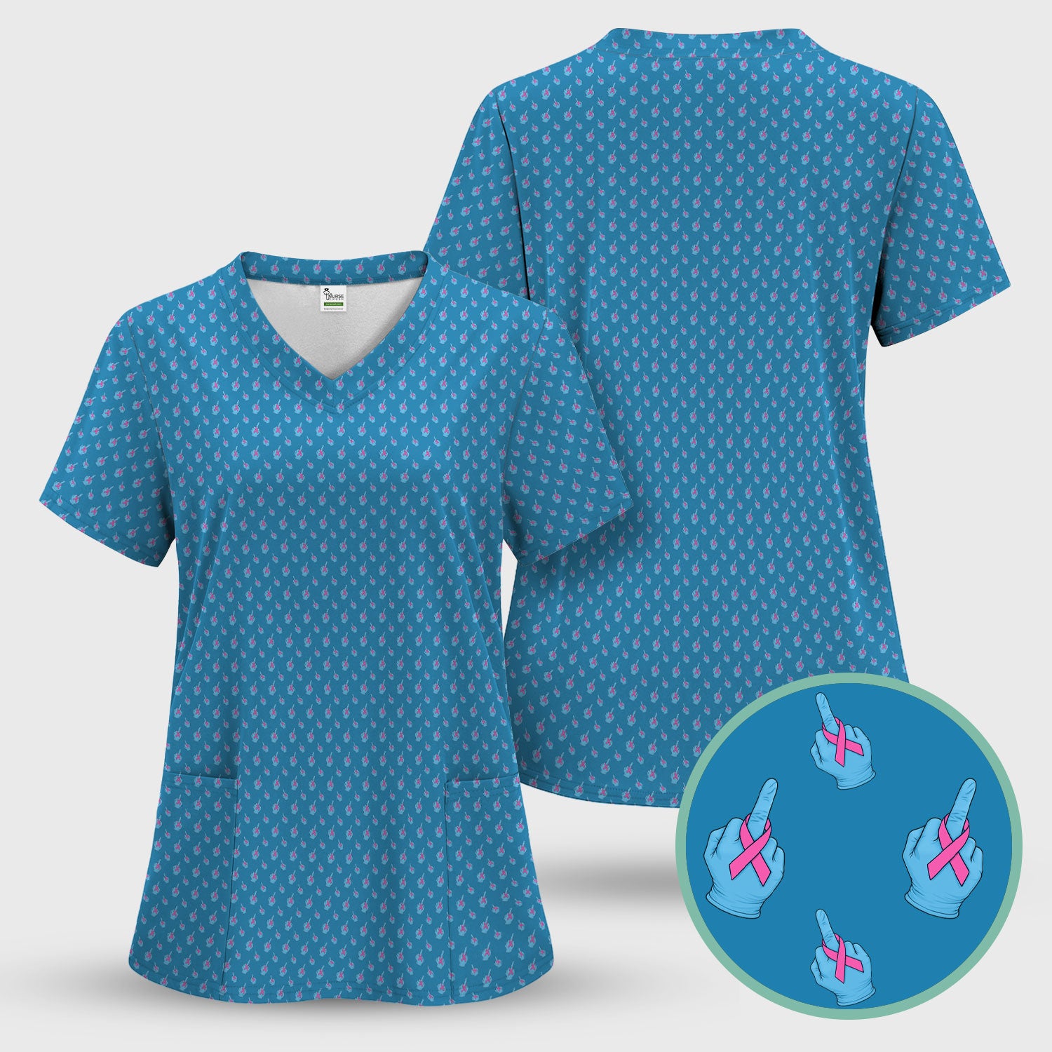 Breast Cancer Awareness Scrub Top - Pink Ribbon Medical Uniform for Women - October Gift for RN LPN CNA