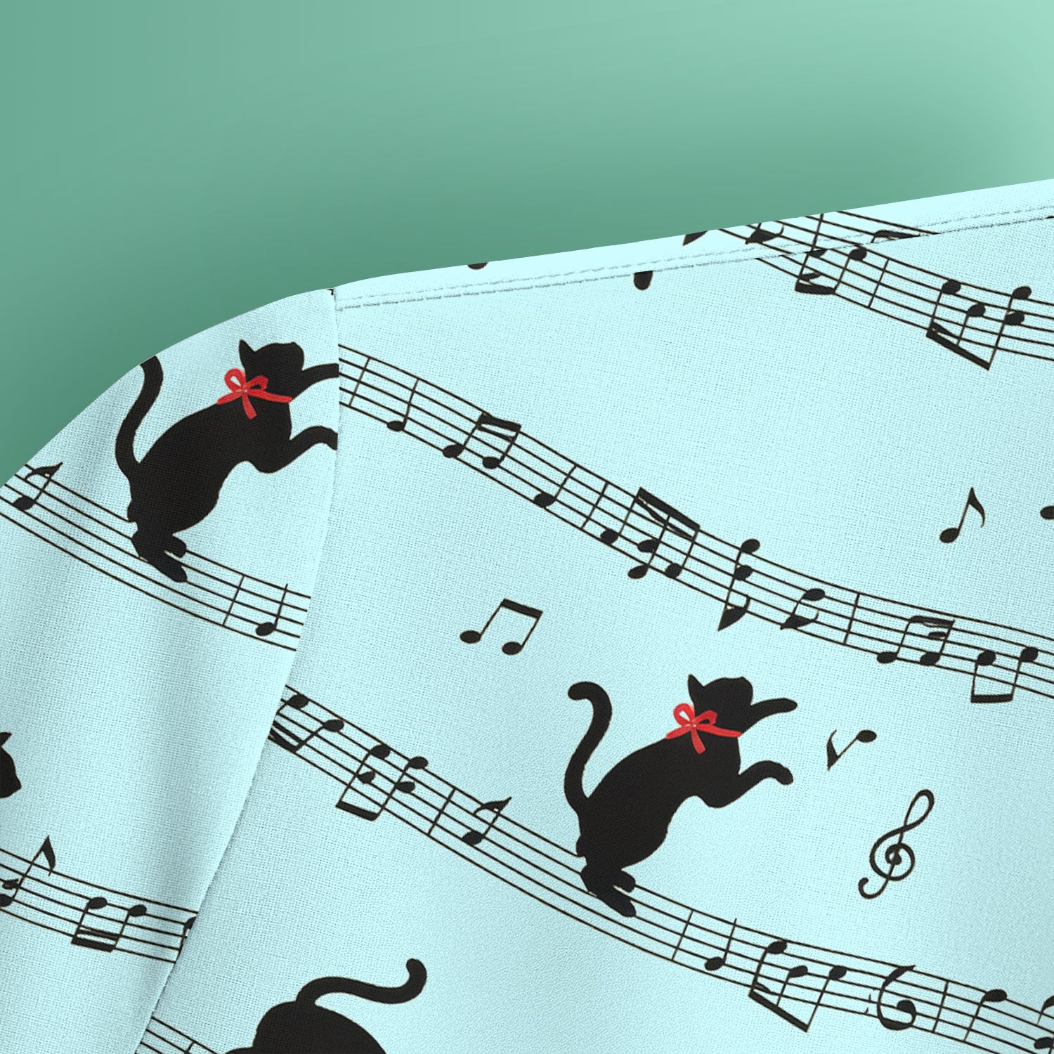Cute Dancing Black Cat Music Staff Pattern Scrub Top, Comfortable Scrubs for Nurses