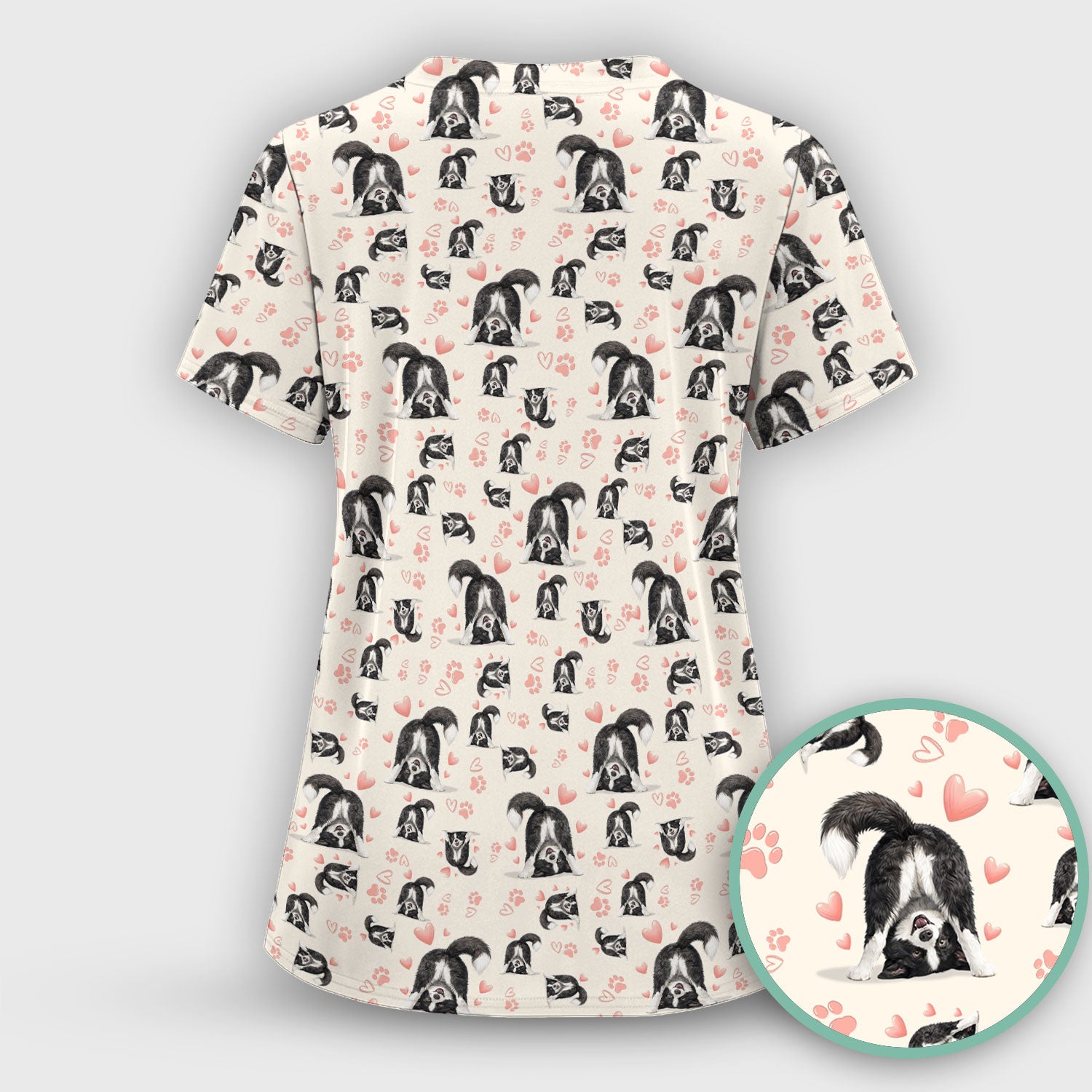 Cute Puppy Heart Medical Pattern Scrub Uniform, Women's Scrub Sets