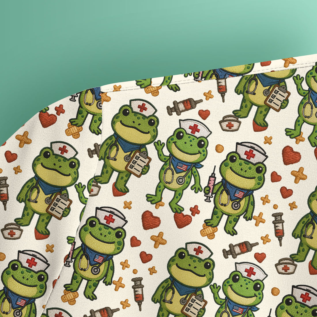 Frog Pattern Scrub Top, Cute Frog Scrub Shirt, Breathable Fabrics Nursing Uniform