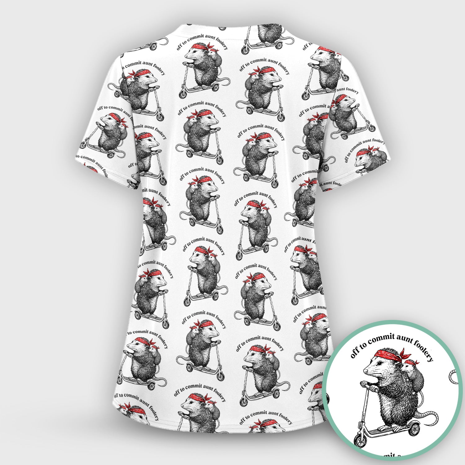 Aunt Foolery Opossum Pattern Scrub Top, Comfortable Scrubs for Nurses
