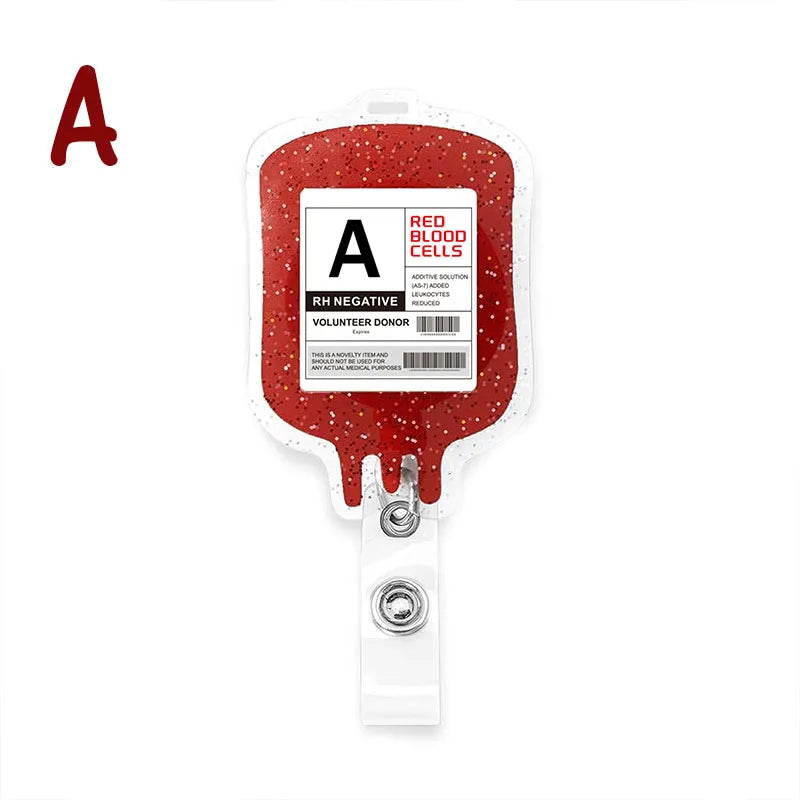 Funny Blood Bag Nurse Badge Reel, Retractable ID Holder for Nurses LPN RN CNA ER, Blood Type A B O AB Designs