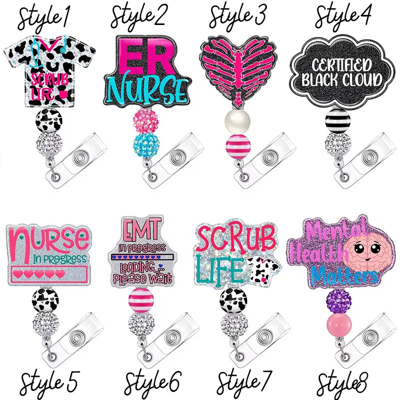 Funny Nurse Badge Reel, Cute Retractable ID Holder for Nurses LPN RN CNA ER, Scrub Life & Mental Health Designs