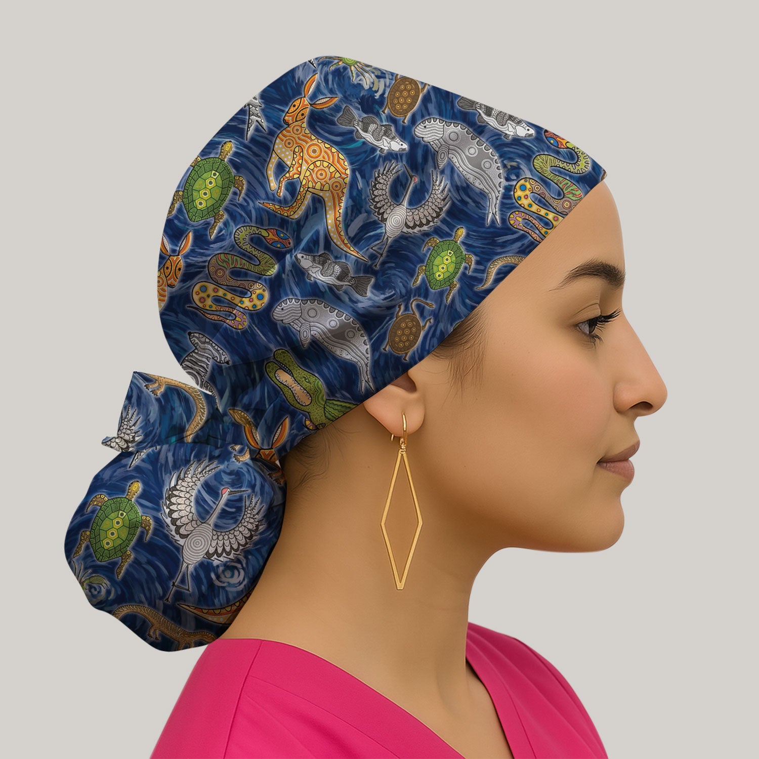 Crocodile Turtle Snake Animal Print Scrub Cap, Bouffant Surgical Caps