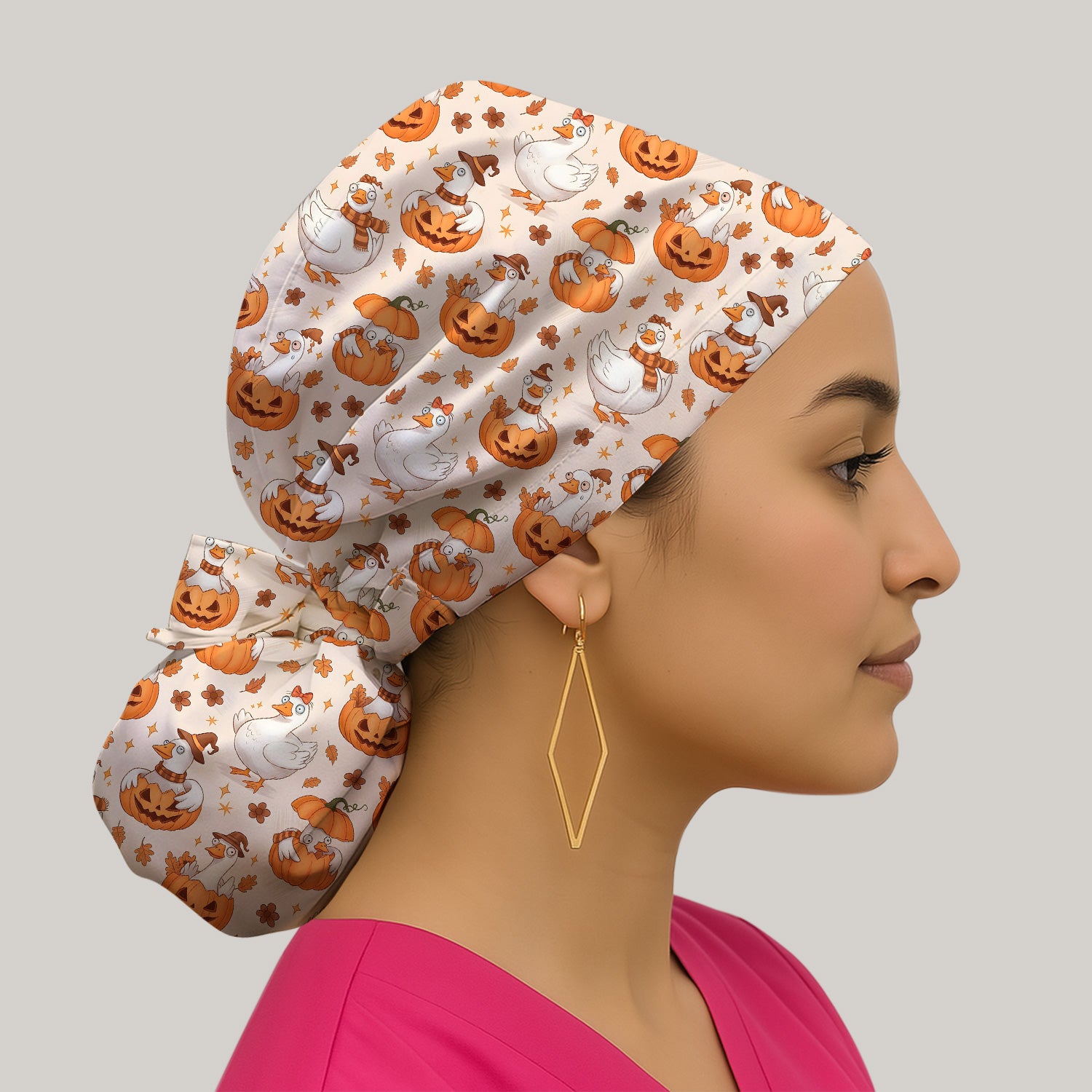 Cute Halloween Goose And Pumpkins Scrub Cap, Surgical Caps for Doctors