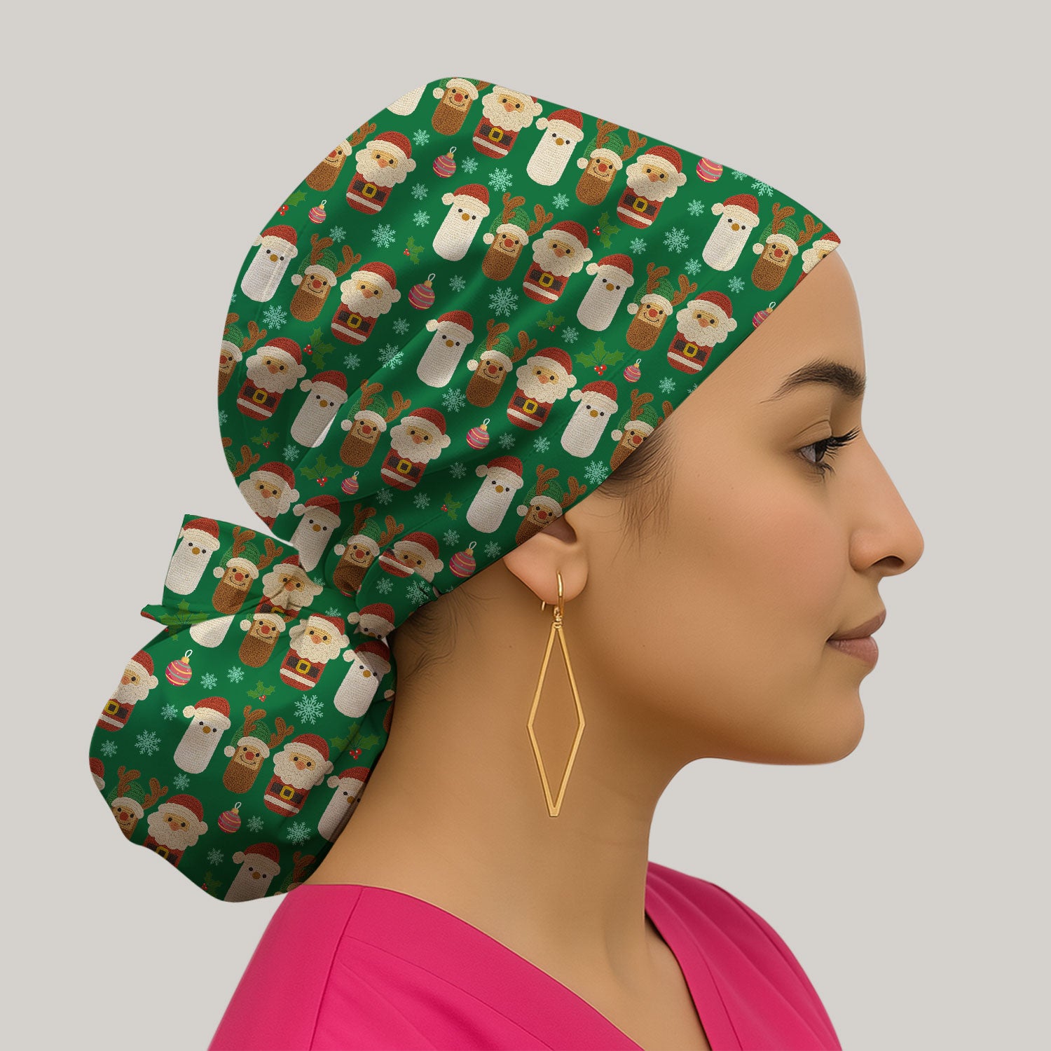Christmas Santa Reindeer Snowman Bouffant Scrub Caps for Women - Holiday Chill Pill Caps for Nurses