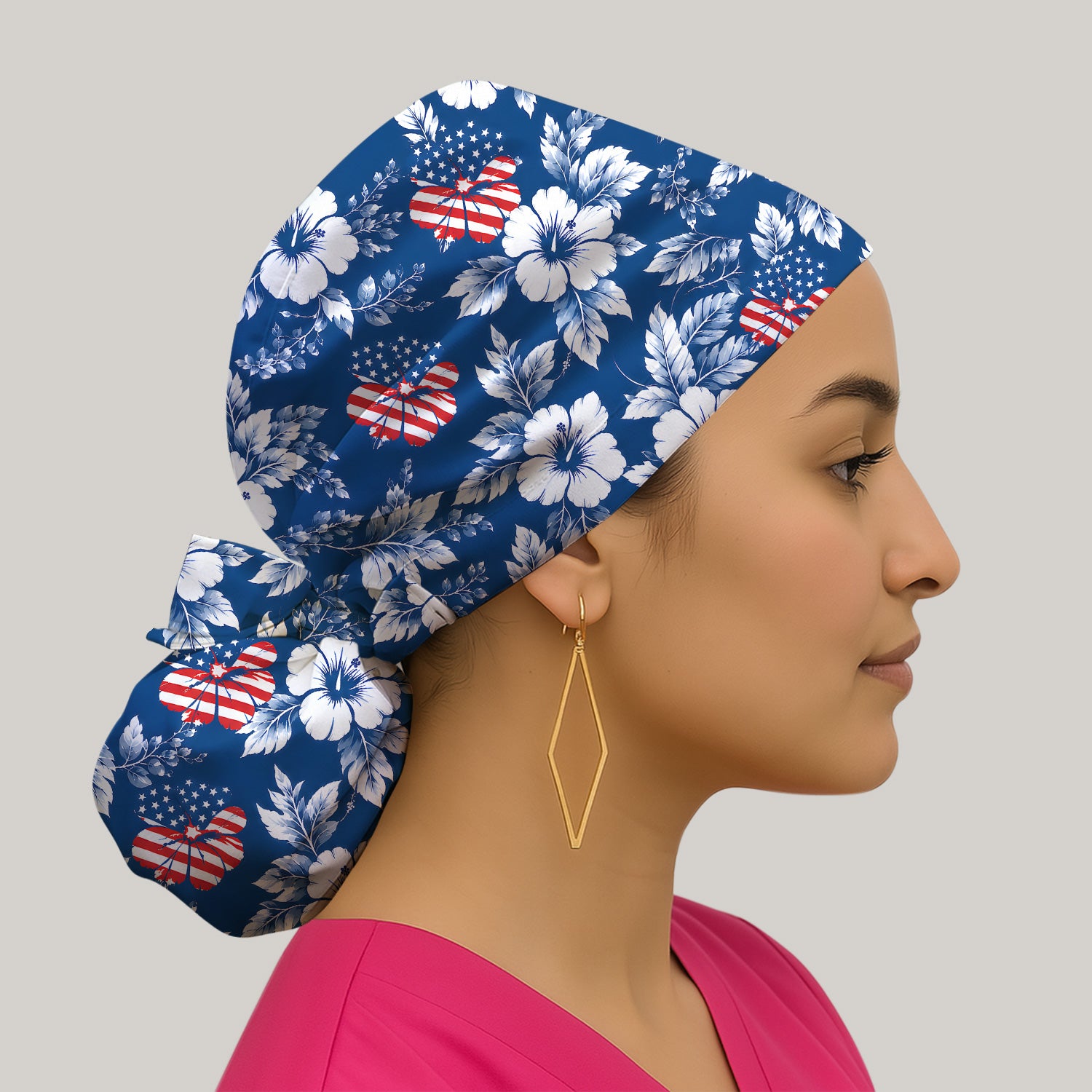 Patriotic Butterfly Floral Nurse for RN & CNA, American Flag Healthcare Workers Uniform Scrub Cap, Surgical Caps for Doctors