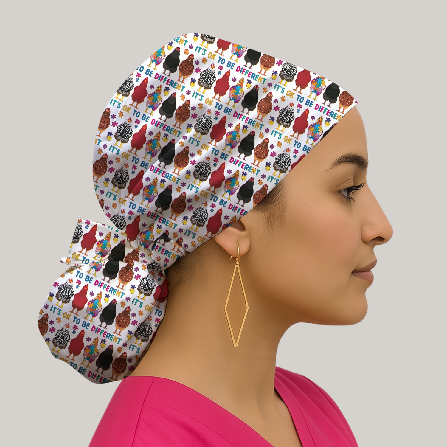 Autism Chicken It’s OK to Be Different Print Cap, Bouffant Scrub Caps for Women