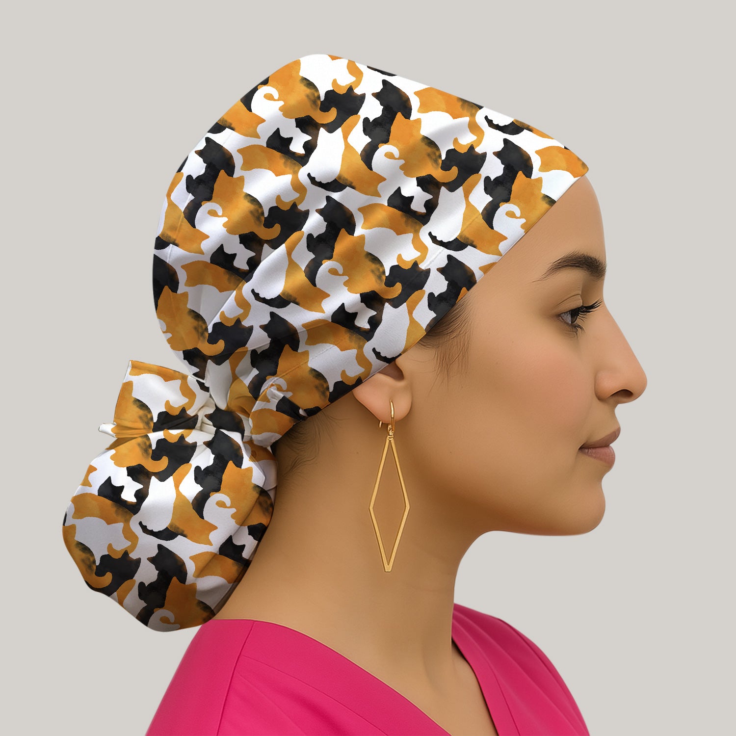 Calico Cat Silhouette Pattern Scrub Cap, Surgical Caps for Doctors