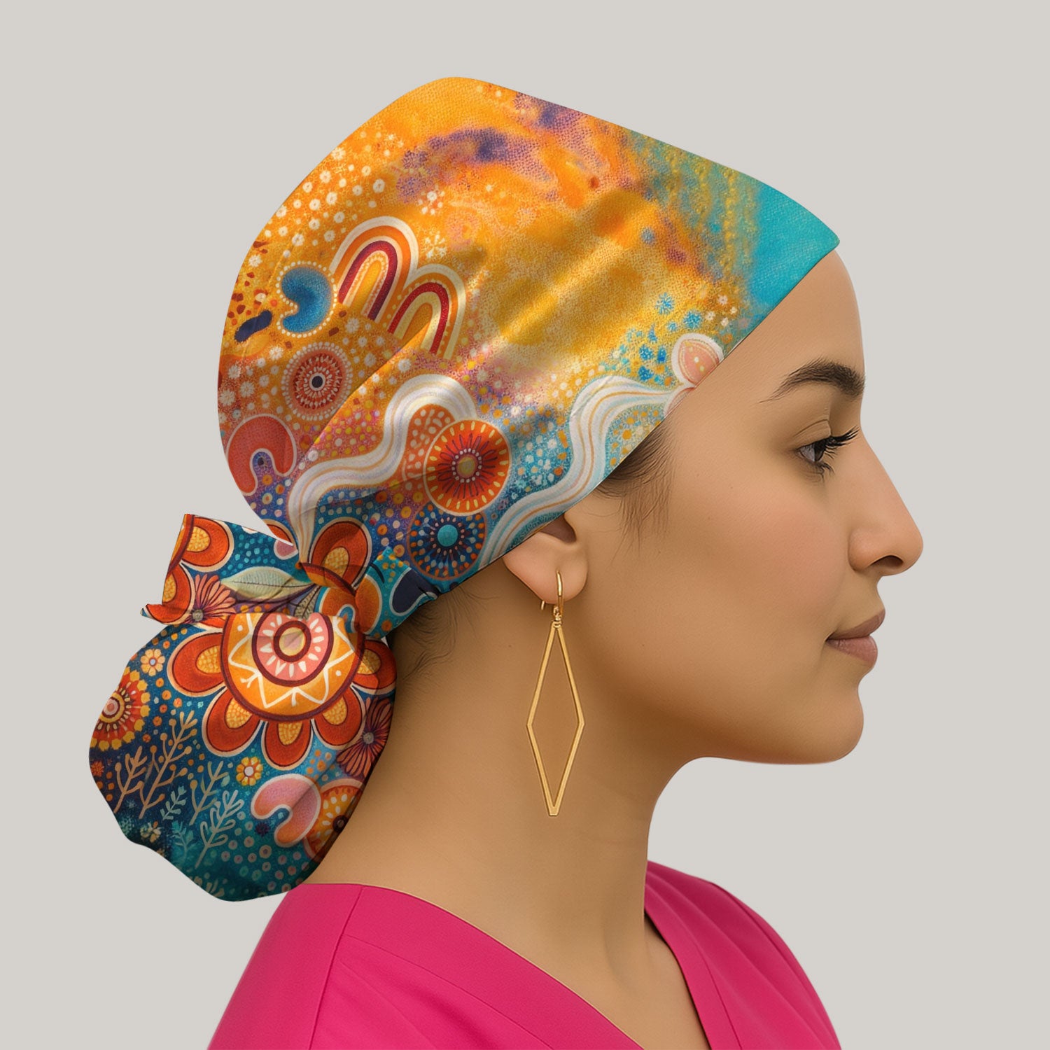 Australian Dot Art Inspired Scrub Cap, Artistic Boho Pattern Nurse Hat, Comfortable Scrubs For Nursing