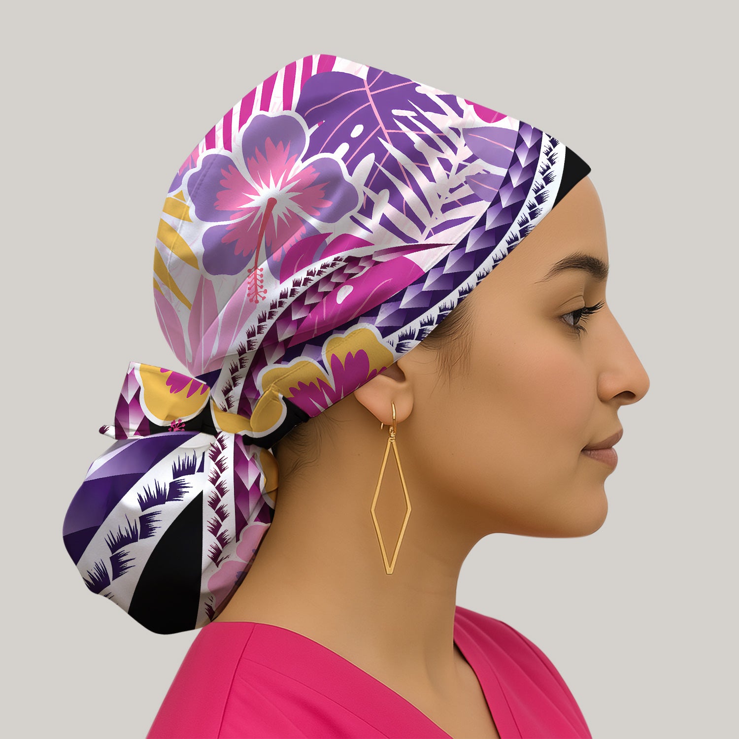 Nurse Tropical Hibiscus Leaf Pattern Scrub Cap, Surgical Caps for Doctors