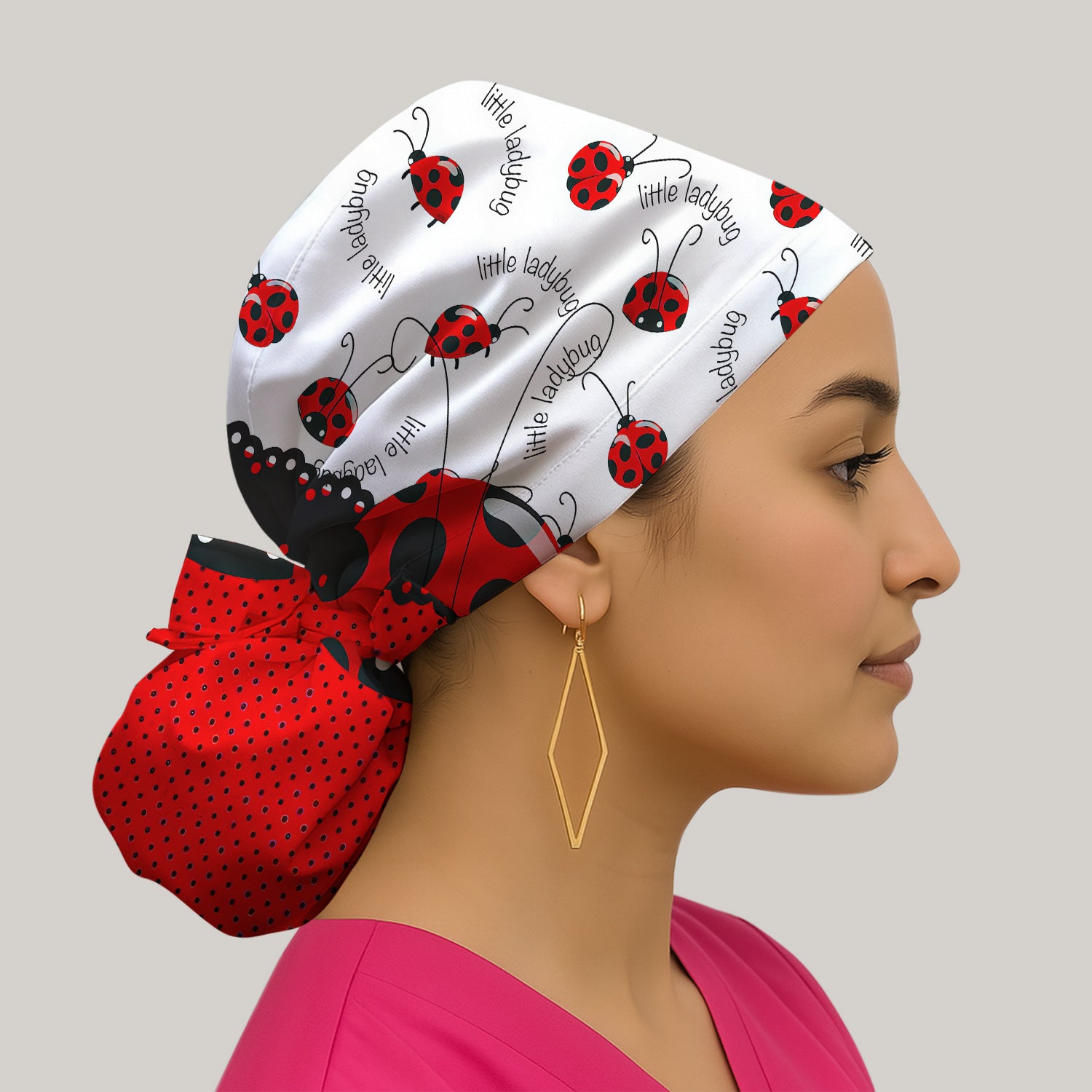 Cute Little Ladybug Polka Dot Pattern Scrub Cap, Surgical Caps for Doctors