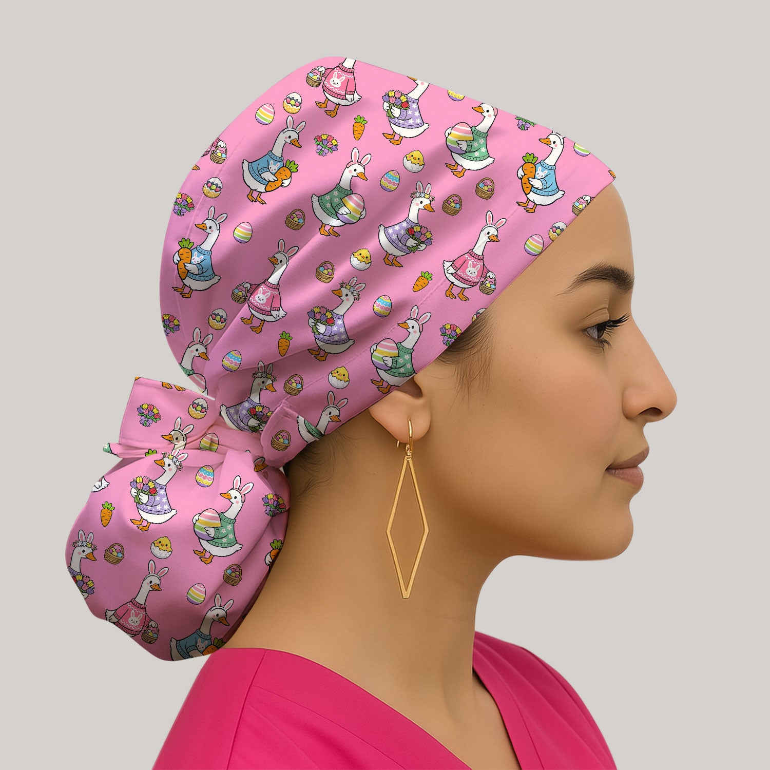 Cute Easter Goose Pattern Cap, Bouffant Scrub Caps for Women