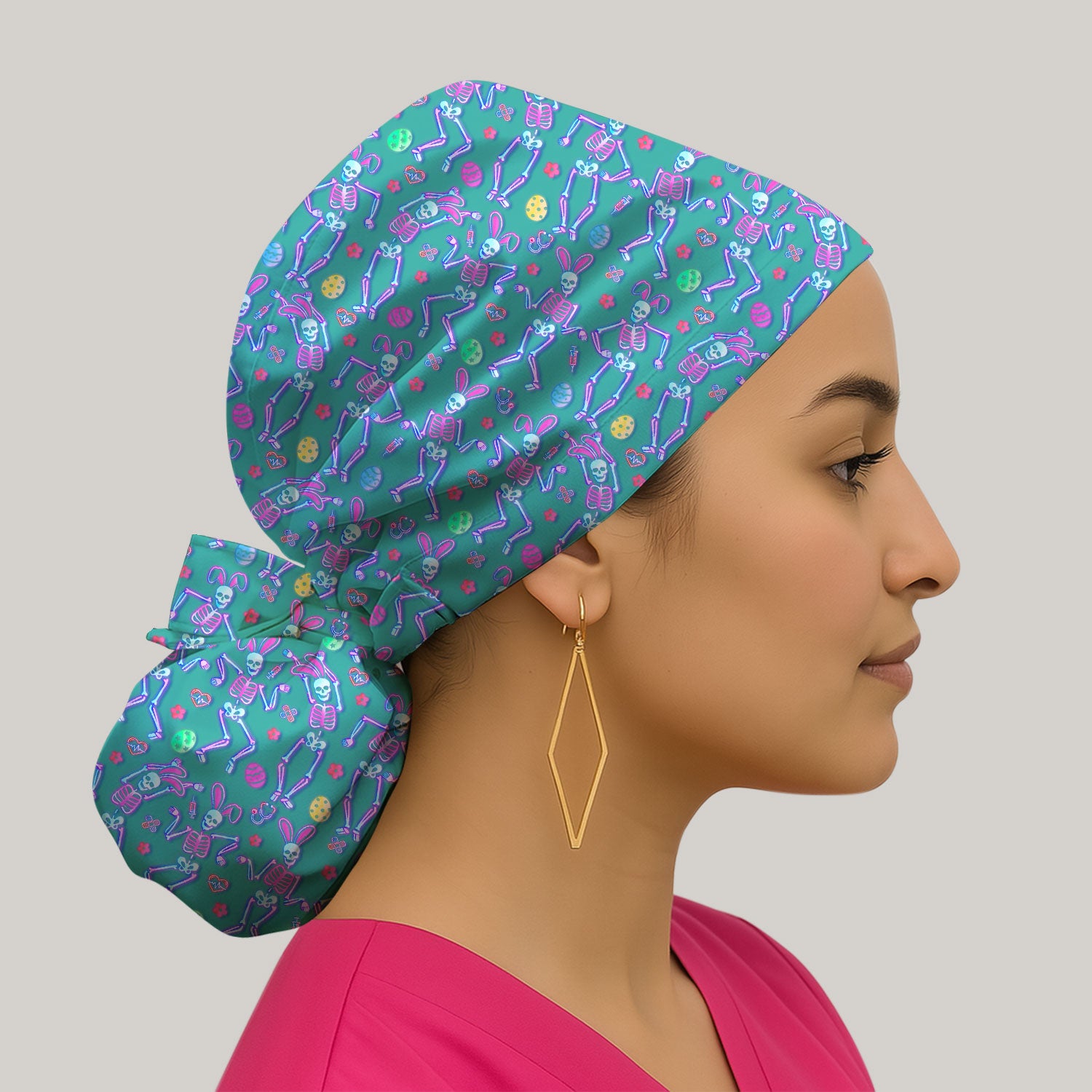 Neon Easter Skeleton Pattern Cap, Breathable Fabrics Caps Uniform