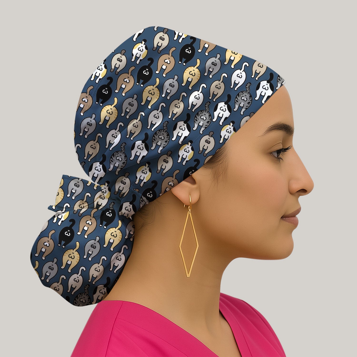 Cat Lover Nurse Scrub Cap, Funny Cat Butt Pattern Medical Hat, Breathable Fabrics Nursing Uniform
