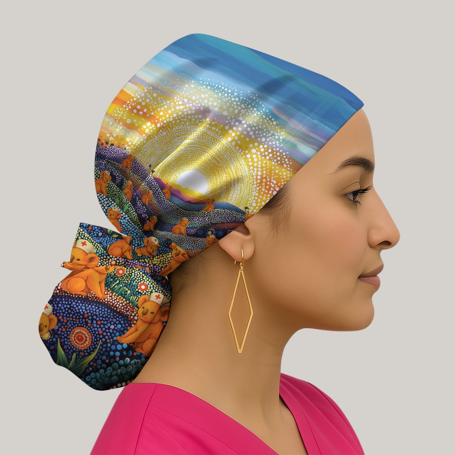 Australian Koala Dot Art Nurse Scrub Caps for Women