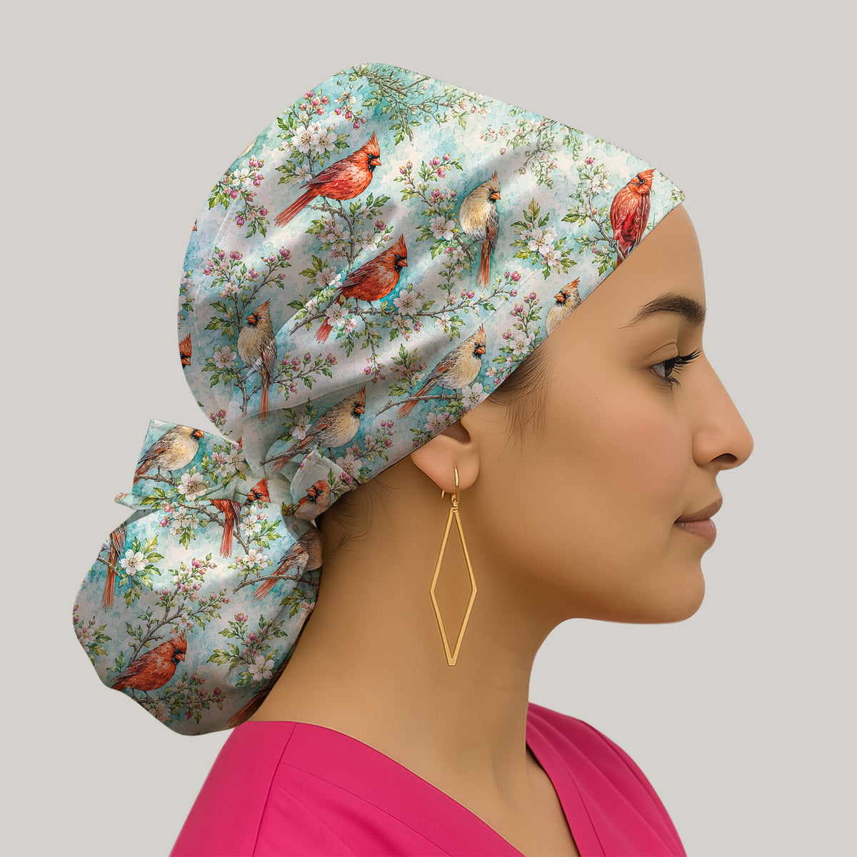 Cardinal Blossom Branch Pattern Scrub Cap, Surgical Caps for Doctors