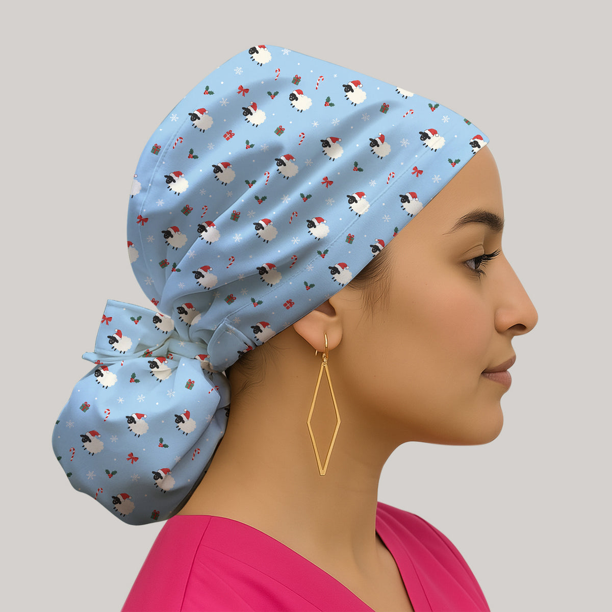 Cute Christmas Sheep Pattern Scrub Cap, Surgical Caps for Doctors