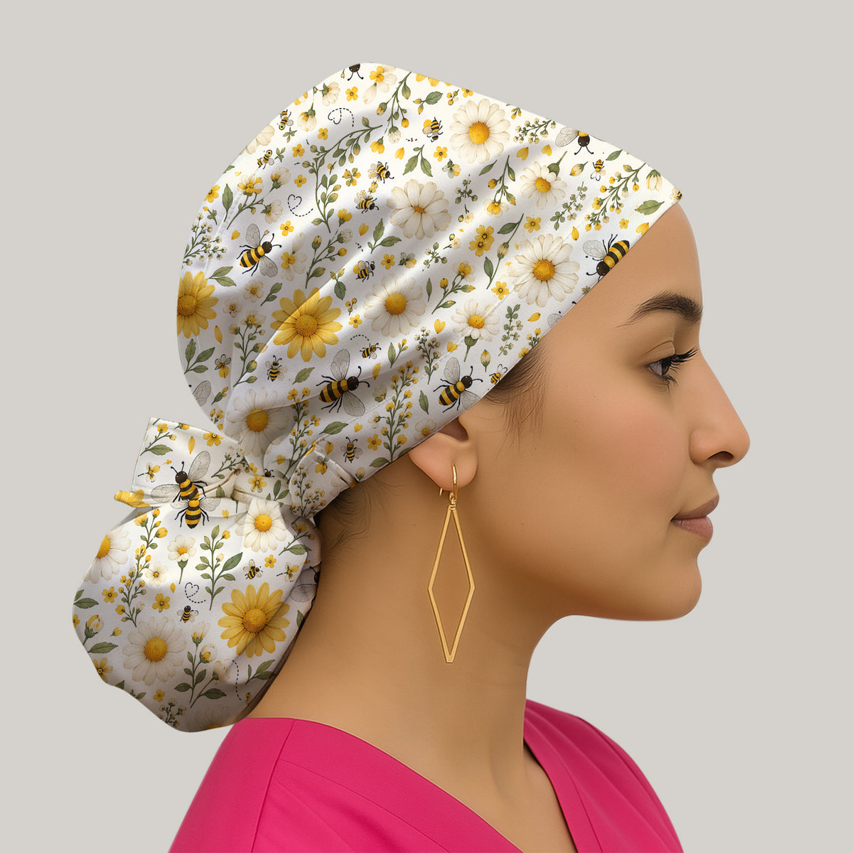 Cute Honey Bee And Daisy Pattern Scrub Cap, Surgical Caps for Doctors