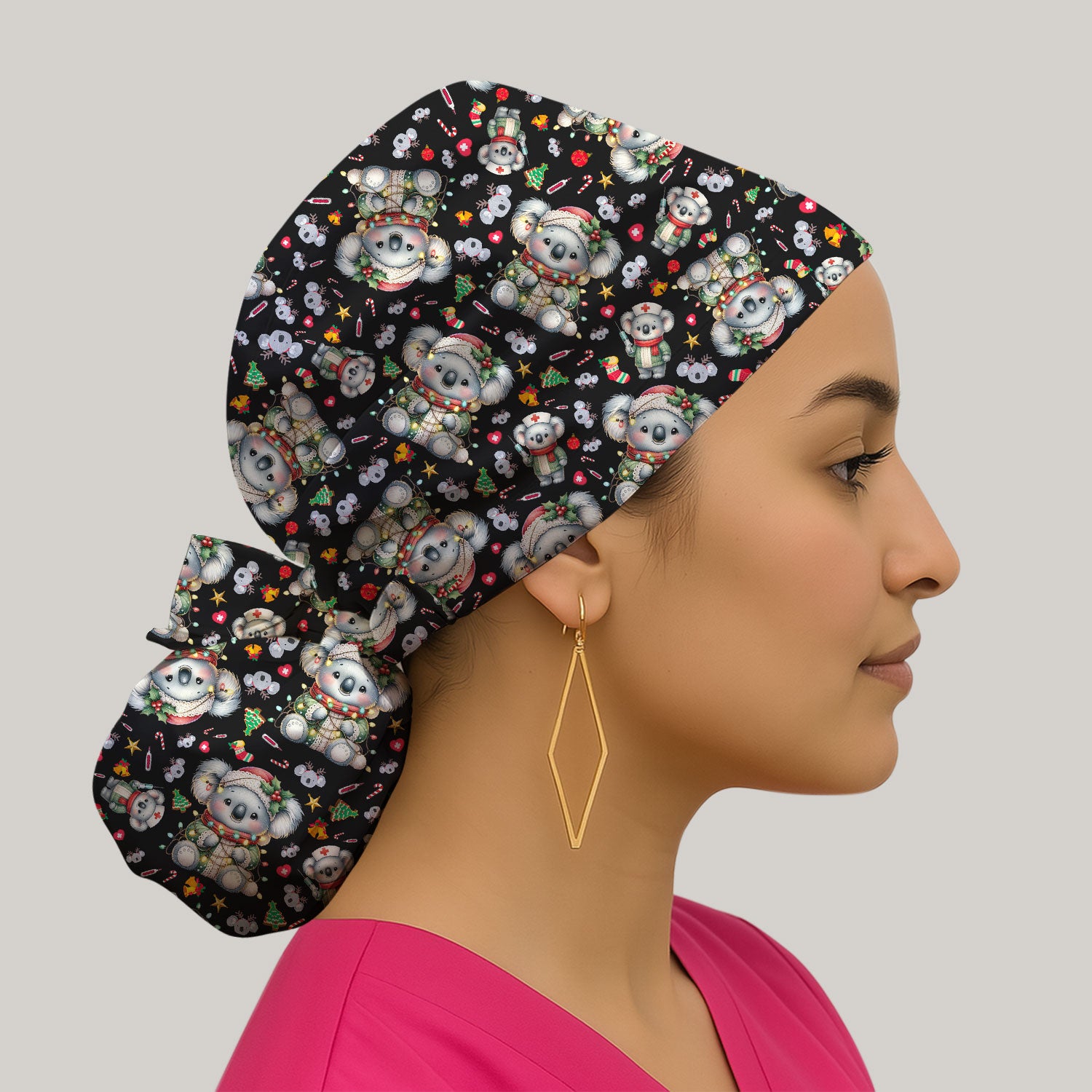 Aussie Koala Bouffant Scrub Caps for Women - Cute Holiday Nursing Gift - Breathable Fabrics Caps Uniform