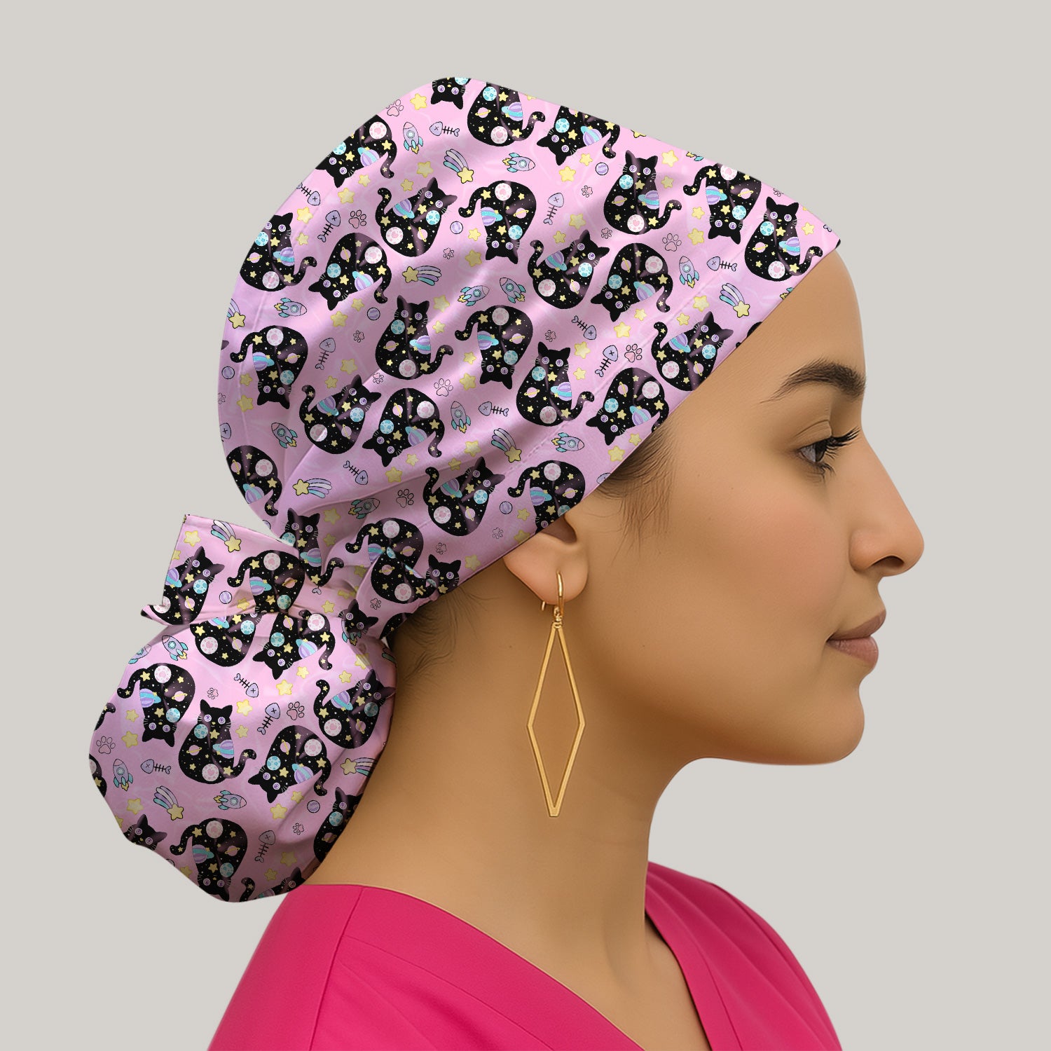 Galaxy Black Cat Space Pattern Scrub Cap, Surgical Caps for Doctors