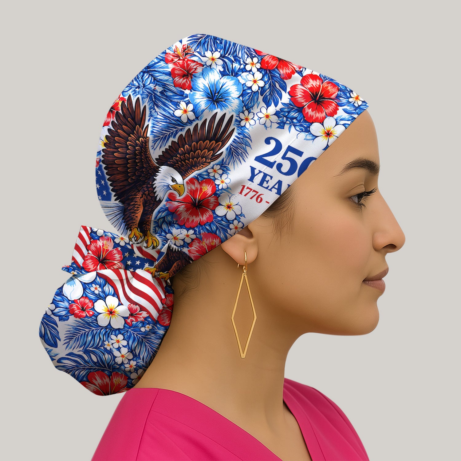 Patriotic Eagle Floral Pattern, America 250 Medical Scrub Cap, Surgical Caps for Doctors