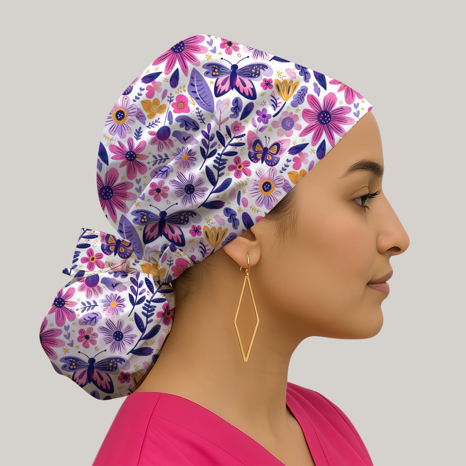Cute Butterfly Wildflower Garden Pattern Scrub Cap, Surgical Caps for Doctors