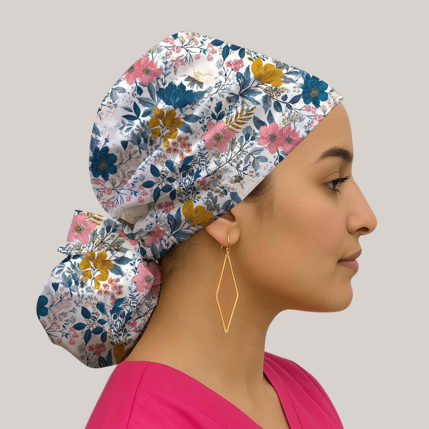 Elegant Floral Garden Bloom Pattern Scrub Cap, Surgical Caps for Doctors