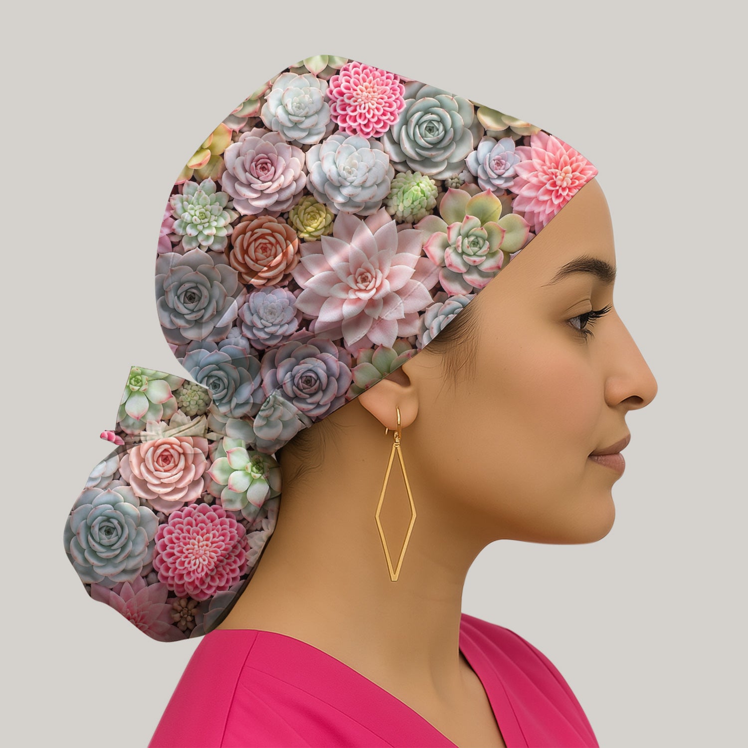 Cute Pastel Succulent Blossom Pattern Scrub Cap, Surgical Caps for Doctors