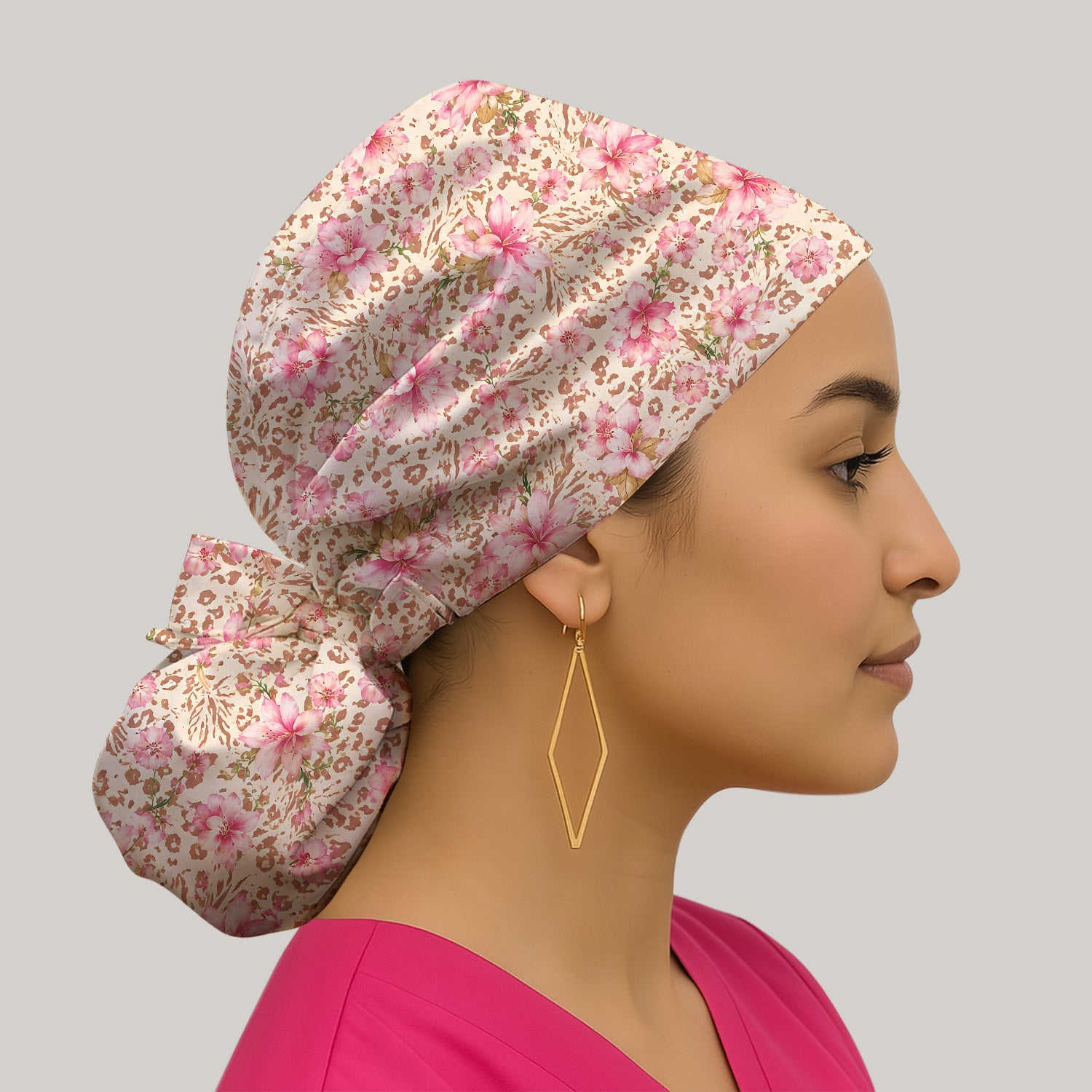 Pink Floral Leopard Print Pattern Scrub Cap, Surgical Caps for Doctors