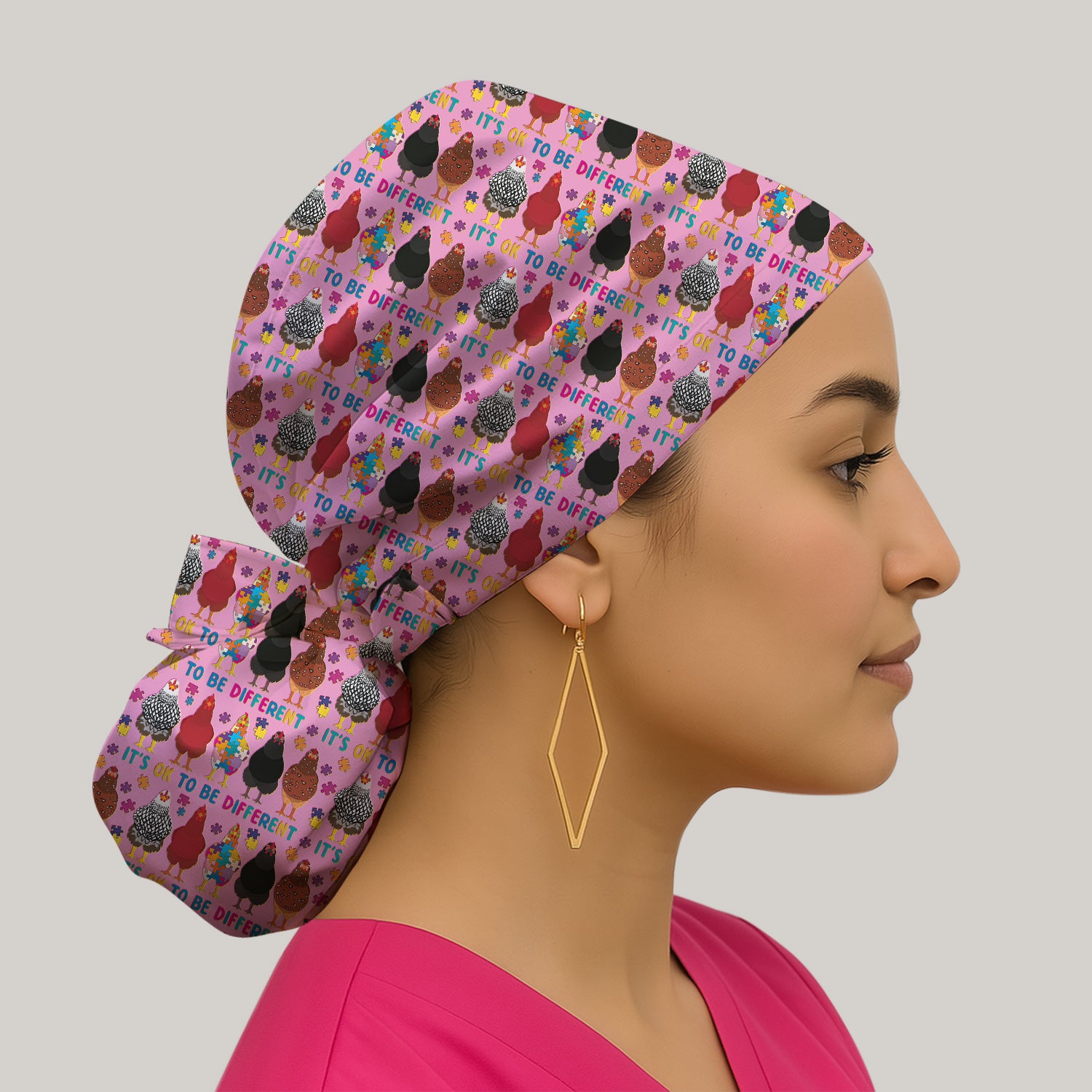 Autism Chicken It’s OK to Be Different Print Cap, Bouffant Scrub Caps for Women