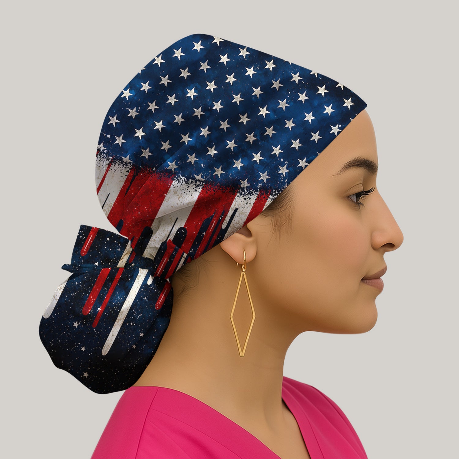 Festive Patriotic Dripping Flag Pattern Scrub Cap, Surgical Caps for Doctors