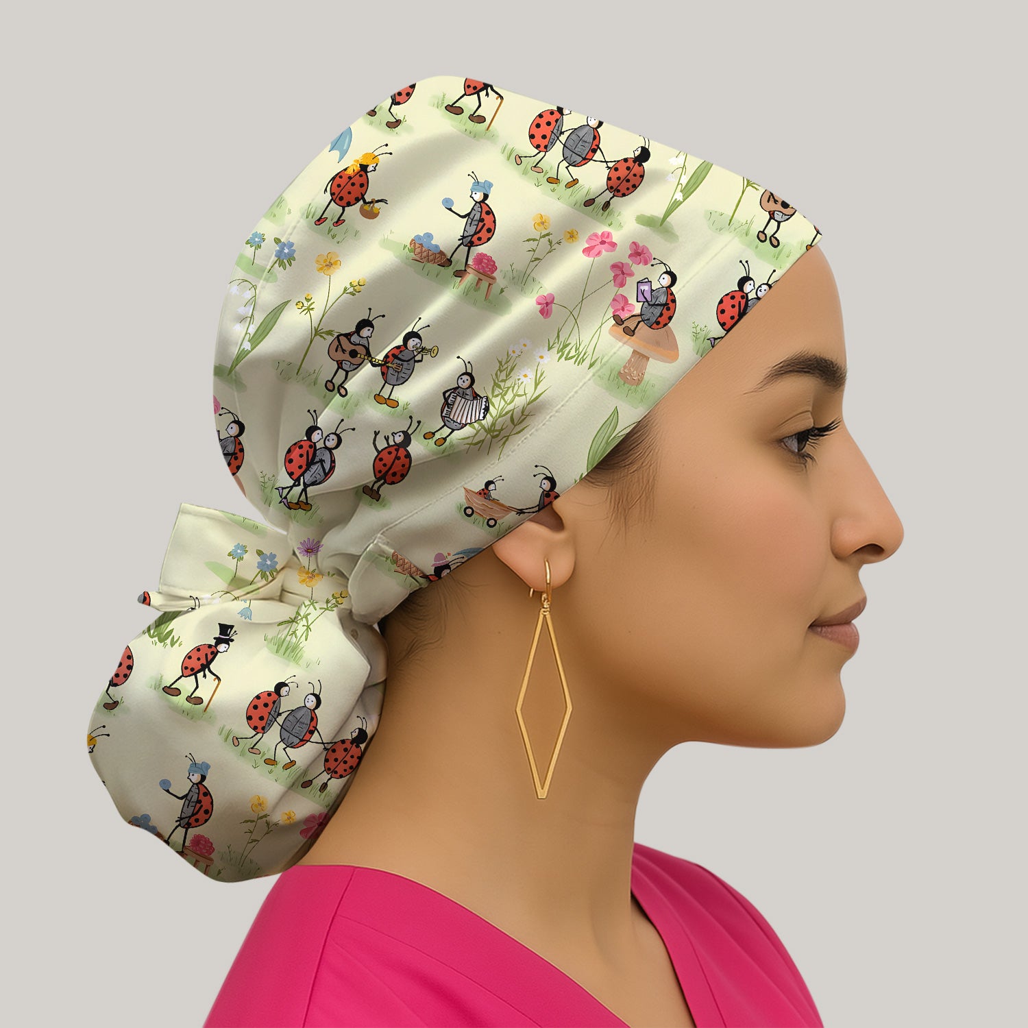 Whimsical Ladybug Garden Activity Pattern Scrub Cap, Breathable Fabrics Caps Uniform