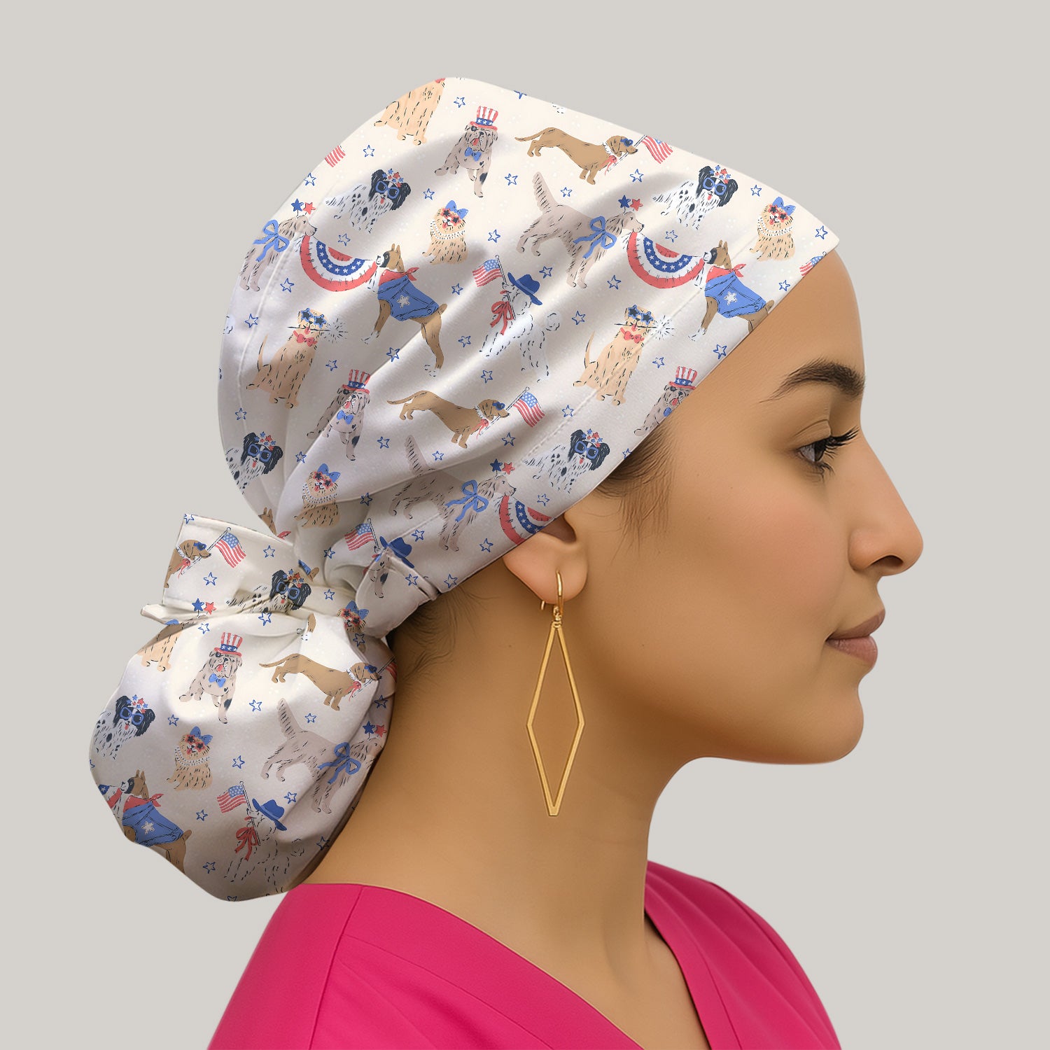 Patriotic Dog Parade Pattern Scrub Cap, Surgical Caps for Doctors