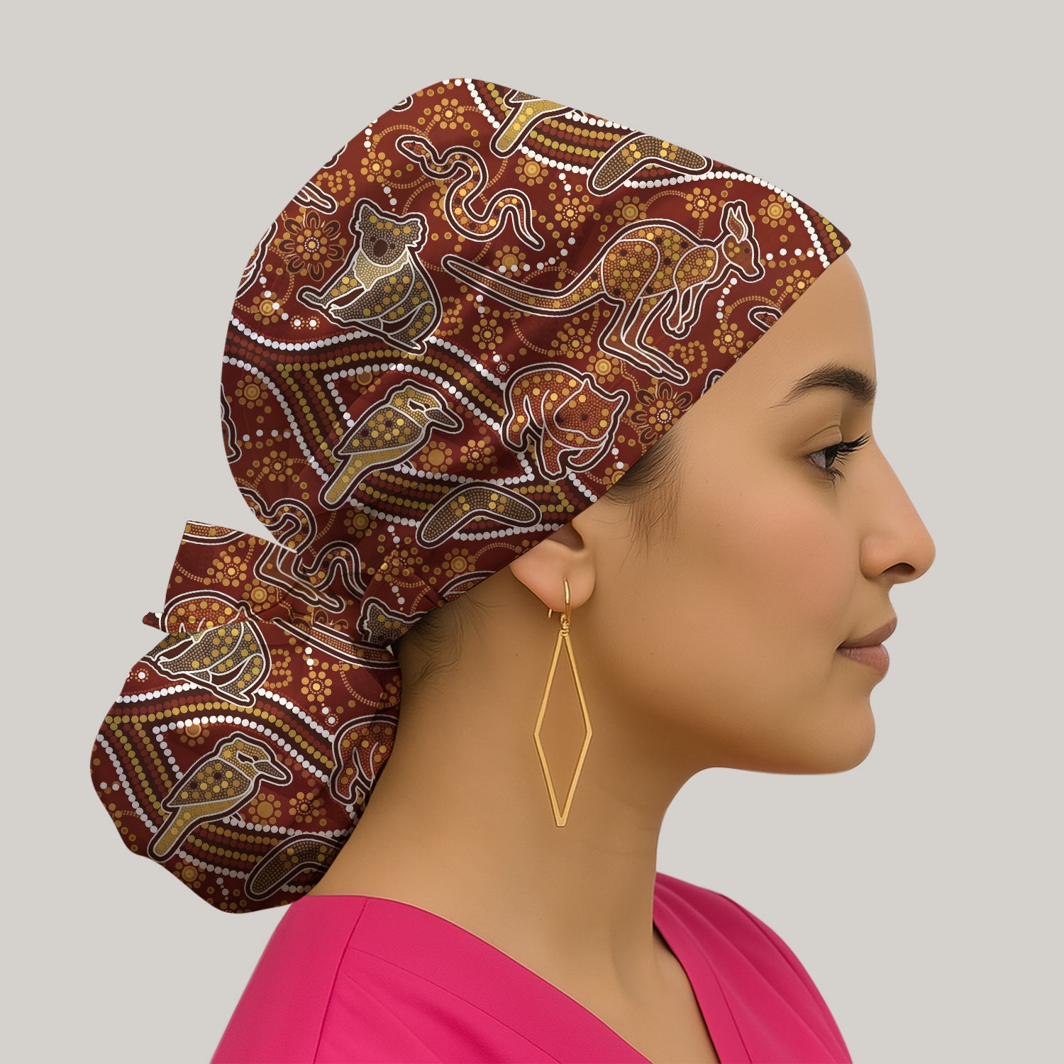 Australian Kangaroo Koala Aboriginal Art Pattern Caps, Bouffant Scrub Caps for Women