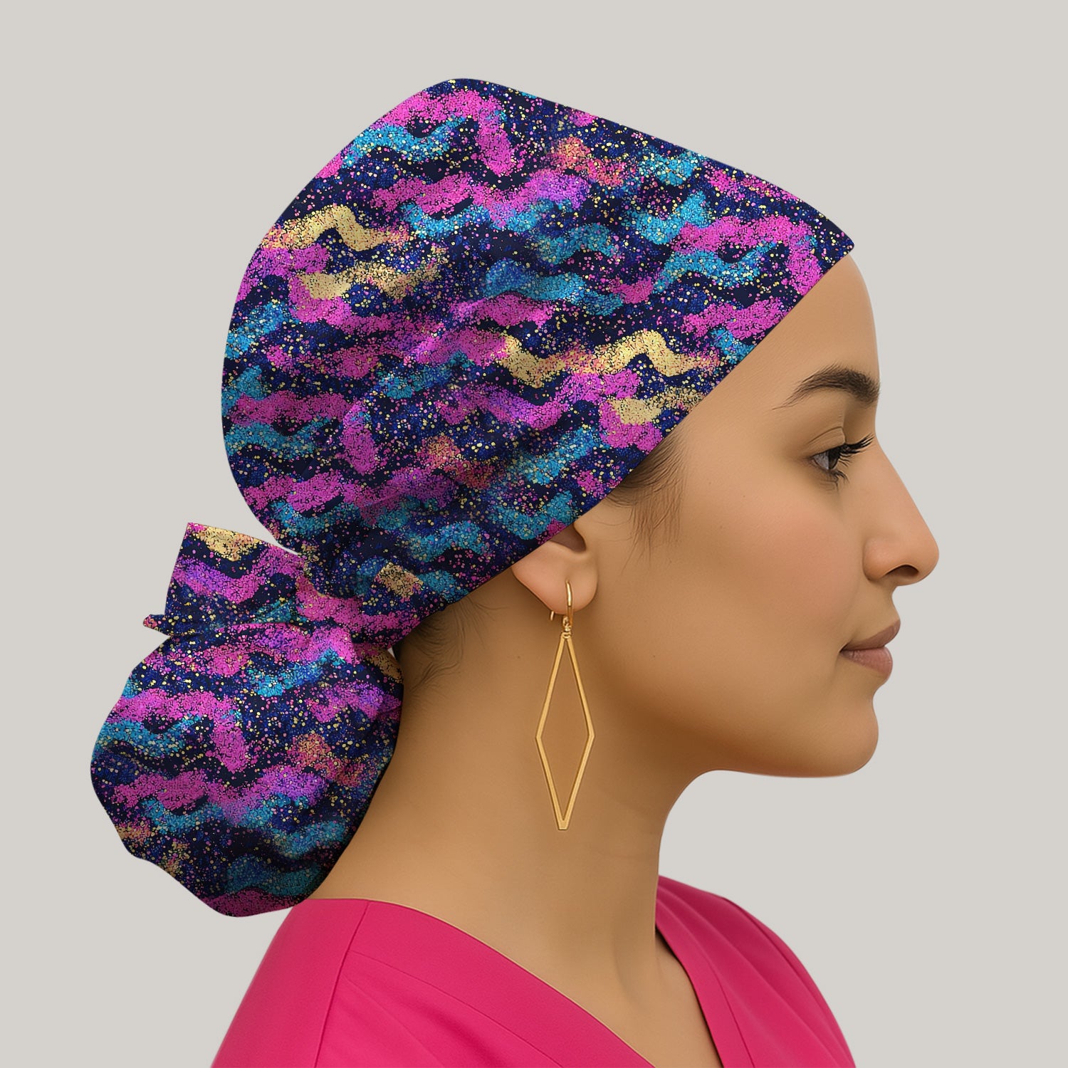 Neon Glitter Galaxy Wavy Pattern Scrub Cap, Breathable Fabrics Caps Uniform