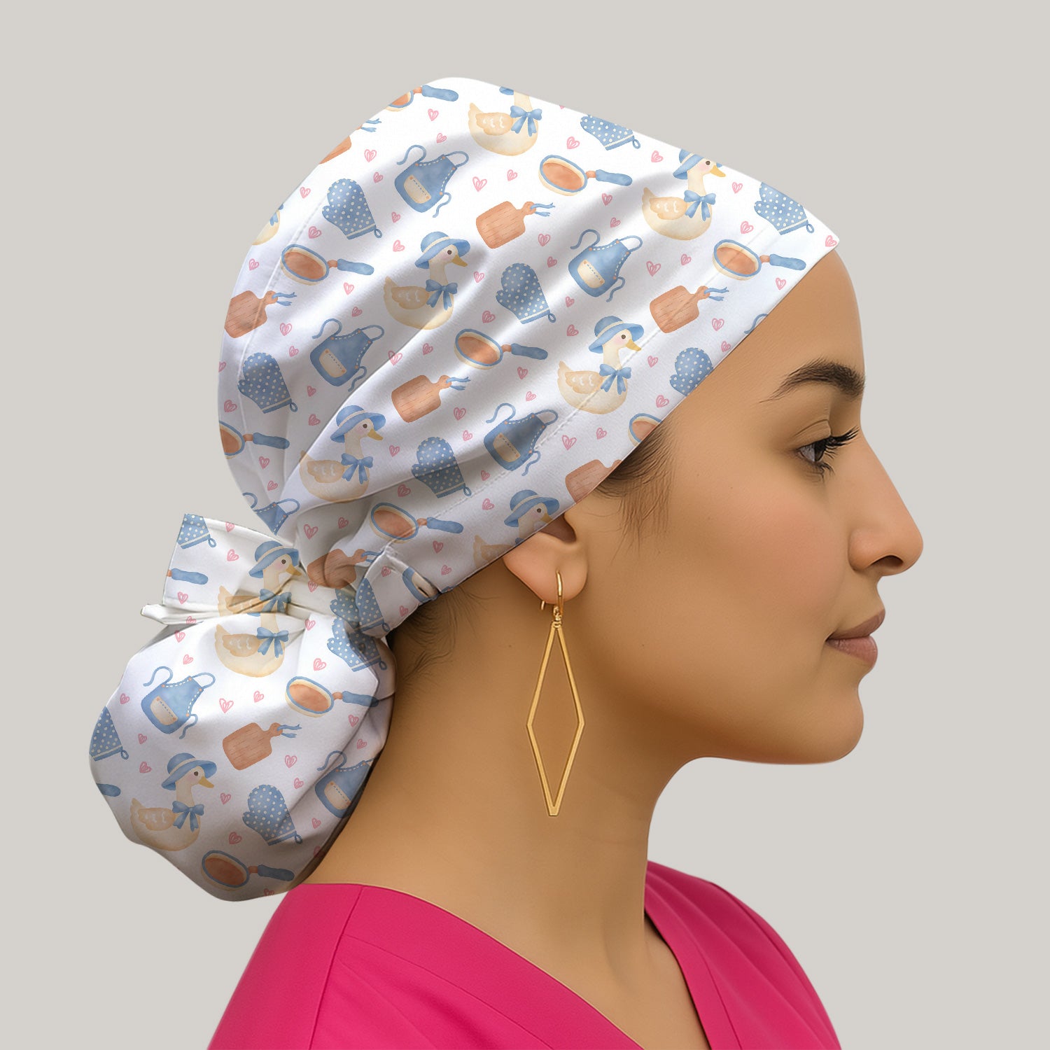 Duck Apron Kitchen Utensil Heart Pattern Scrub Cap, Surgical Caps for Doctors