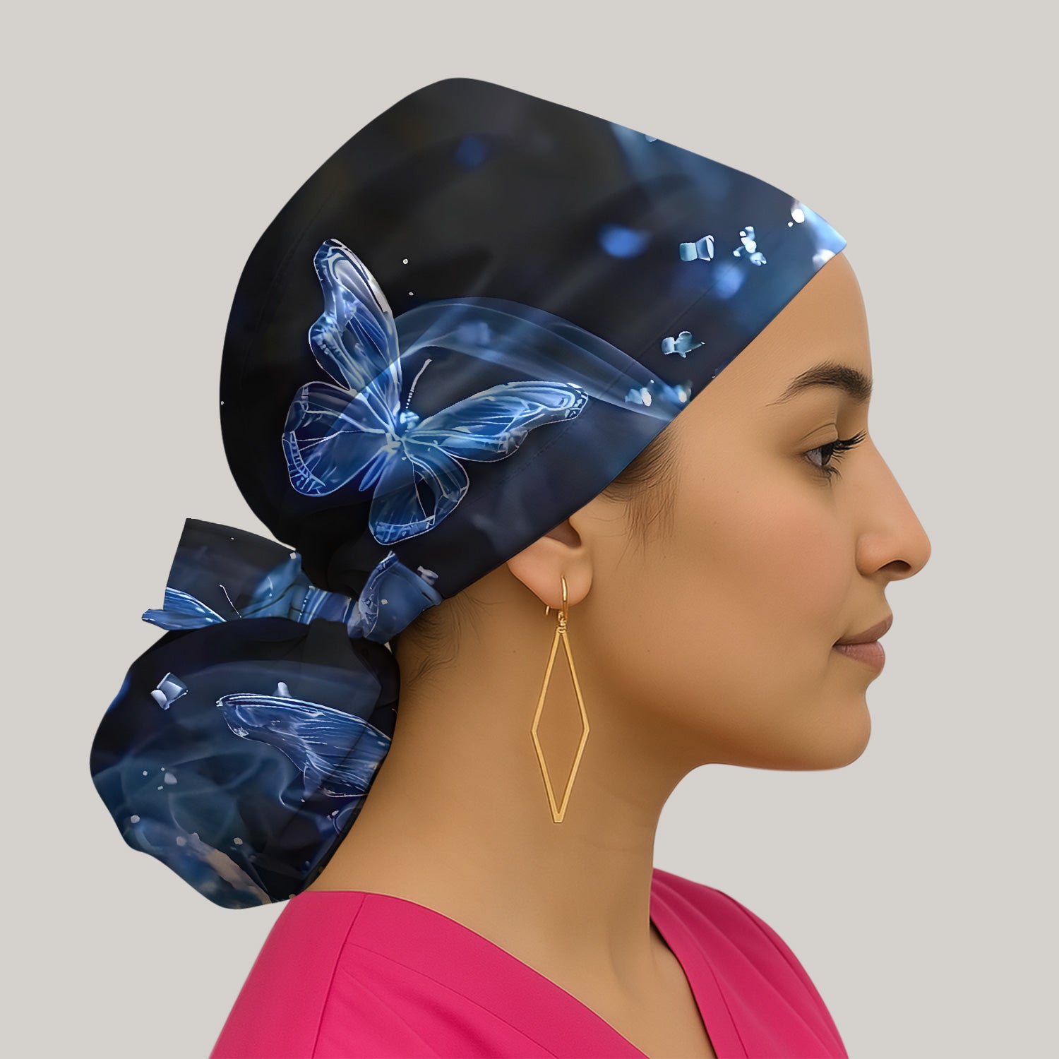 Glowing Blue Butterfly Garden Pattern Scrub Cap, Surgical Caps for Doctors