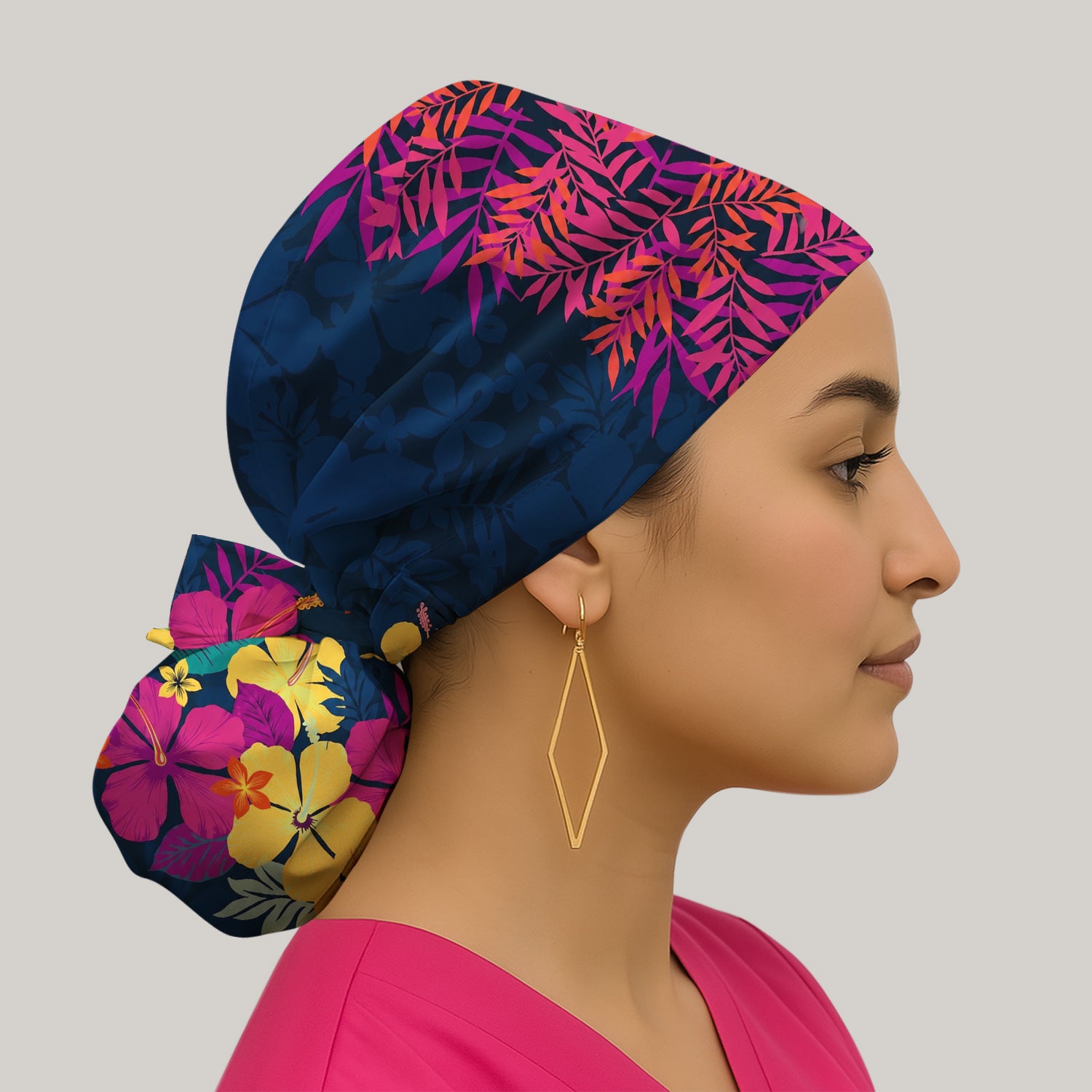 Tropical Hibiscus Palm Leaf Pattern Scrub Cap, Surgical Caps for Doctors