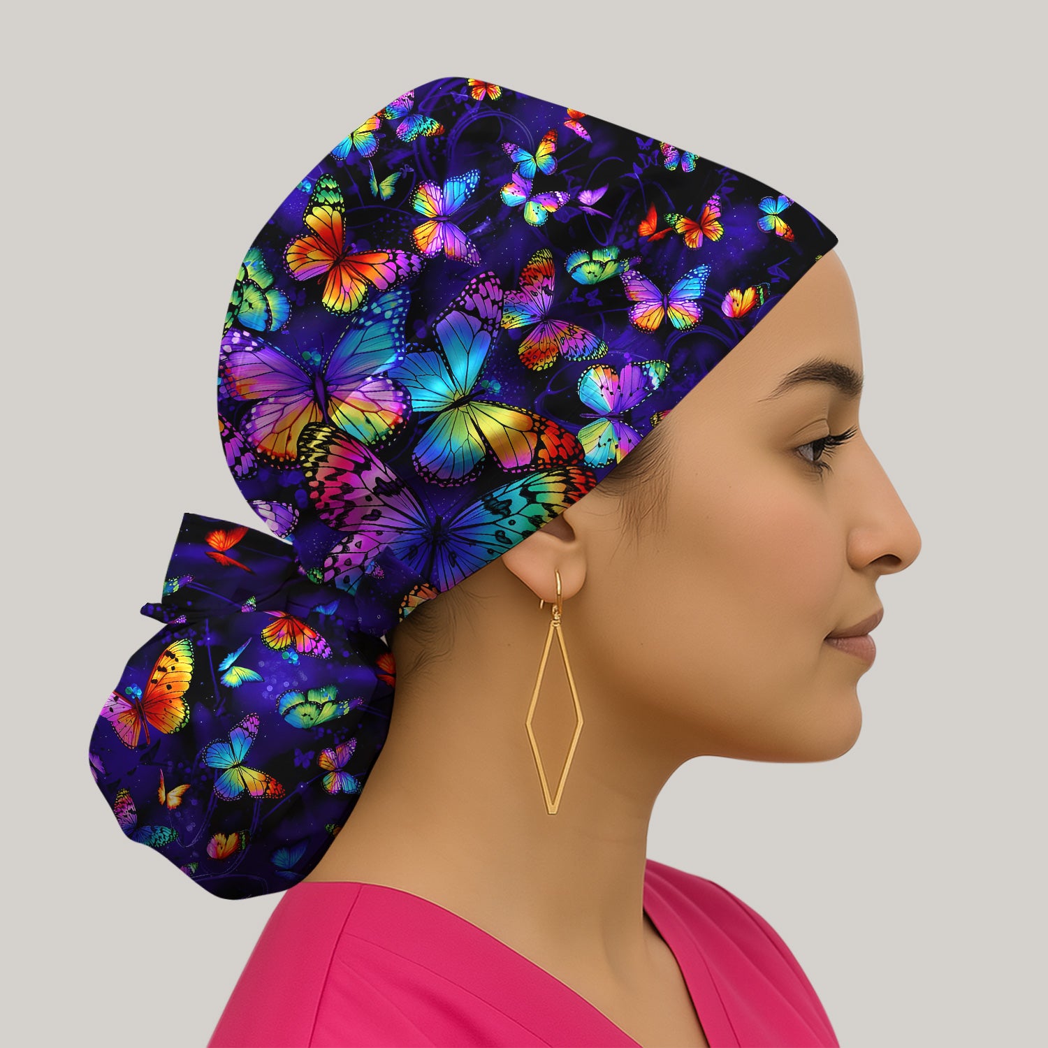 Vibrant Rainbow Butterfly Galaxy Pattern Scrub Cap, Surgical Caps for Doctors