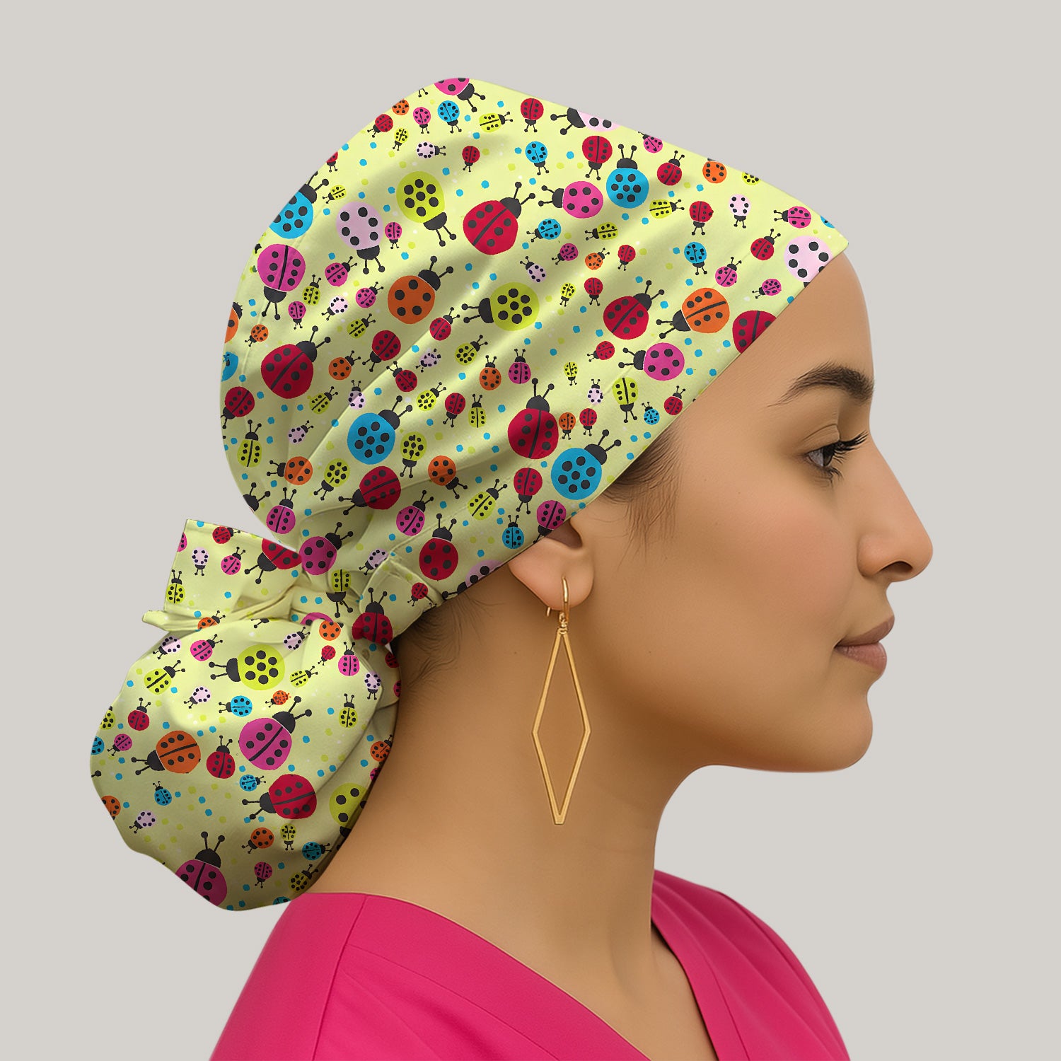 Colorful Ladybug Garden Pattern Scrub Cap, Surgical Caps for Doctors