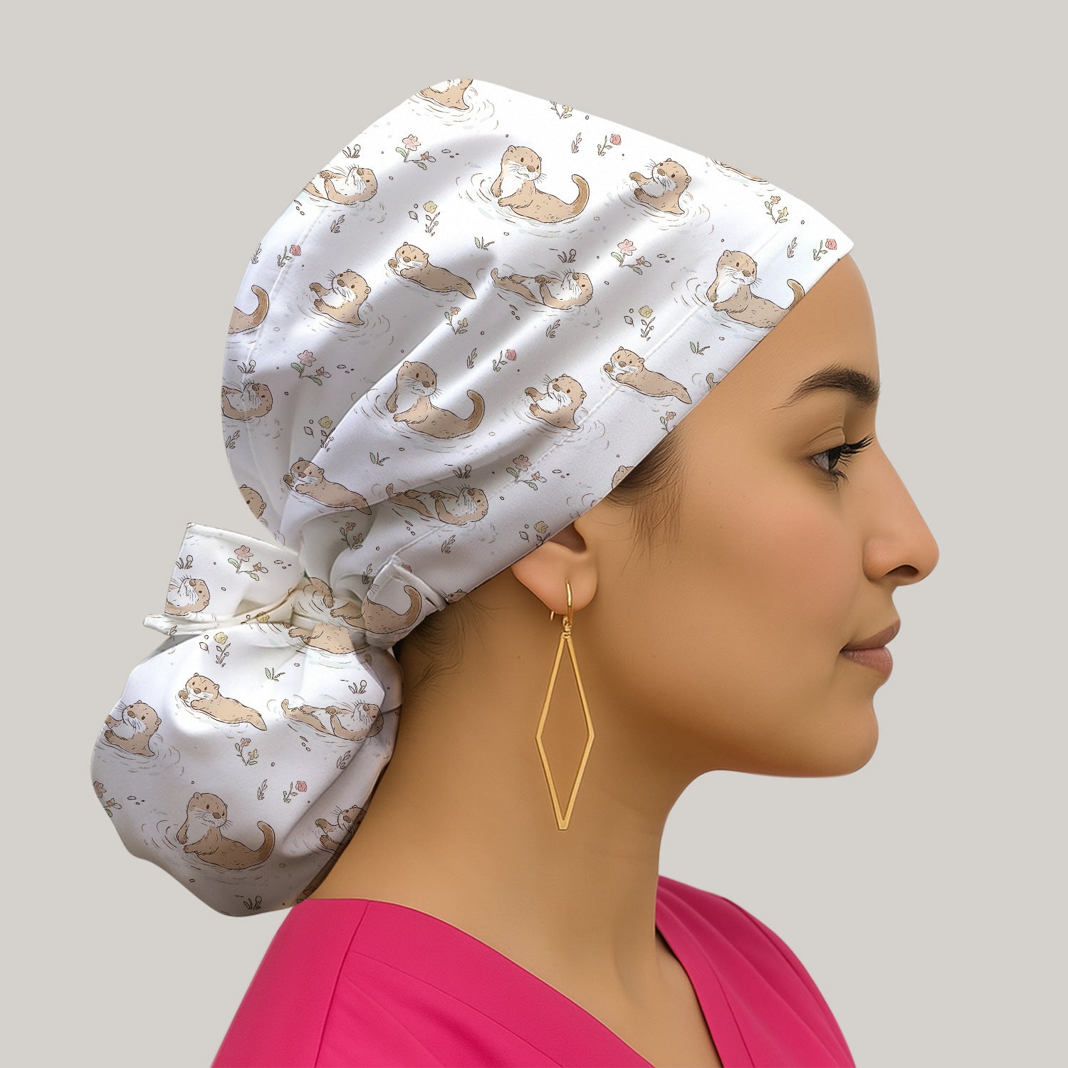 Otter Swimming Floating Water Pattern Scrub Cap, Surgical Caps for Doctors
