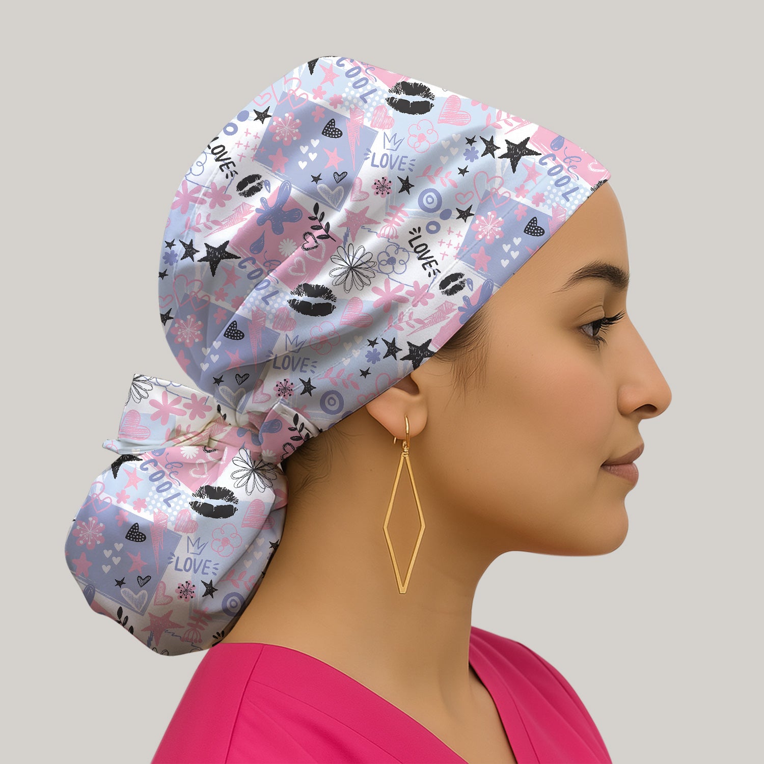 Cute Love Hearts Doodle Print Scrub Cap, Surgical Caps for Doctors
