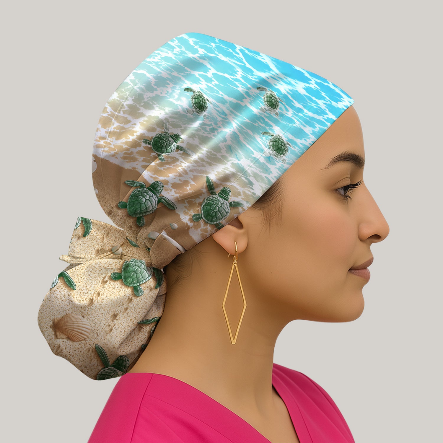 Coastal Sea Turtle Beach Pattern Scrub Cap, Surgical Caps for Doctors